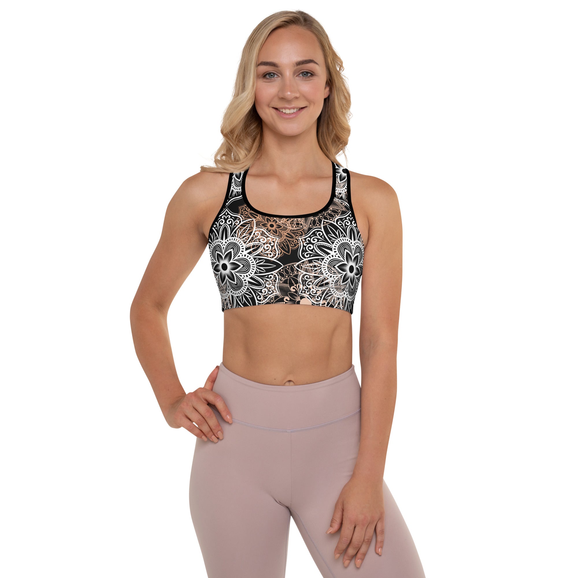 Padded Sports Bra Mandala Brown and Black