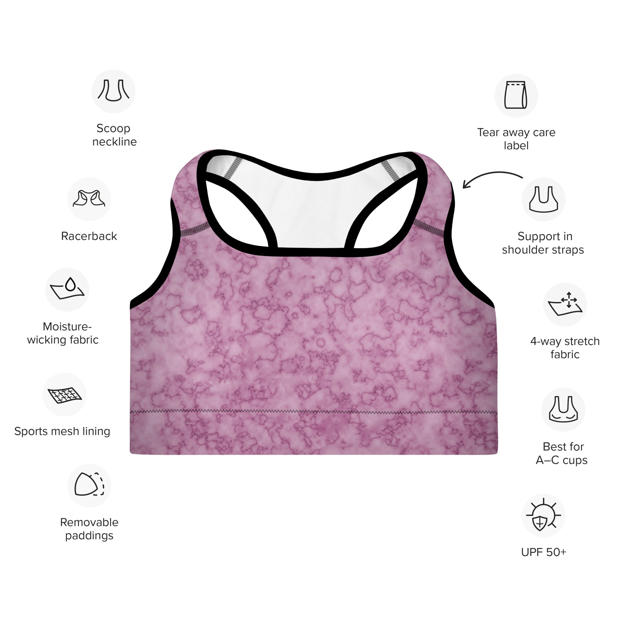 Padded Sports Bra Marble Dark Pink