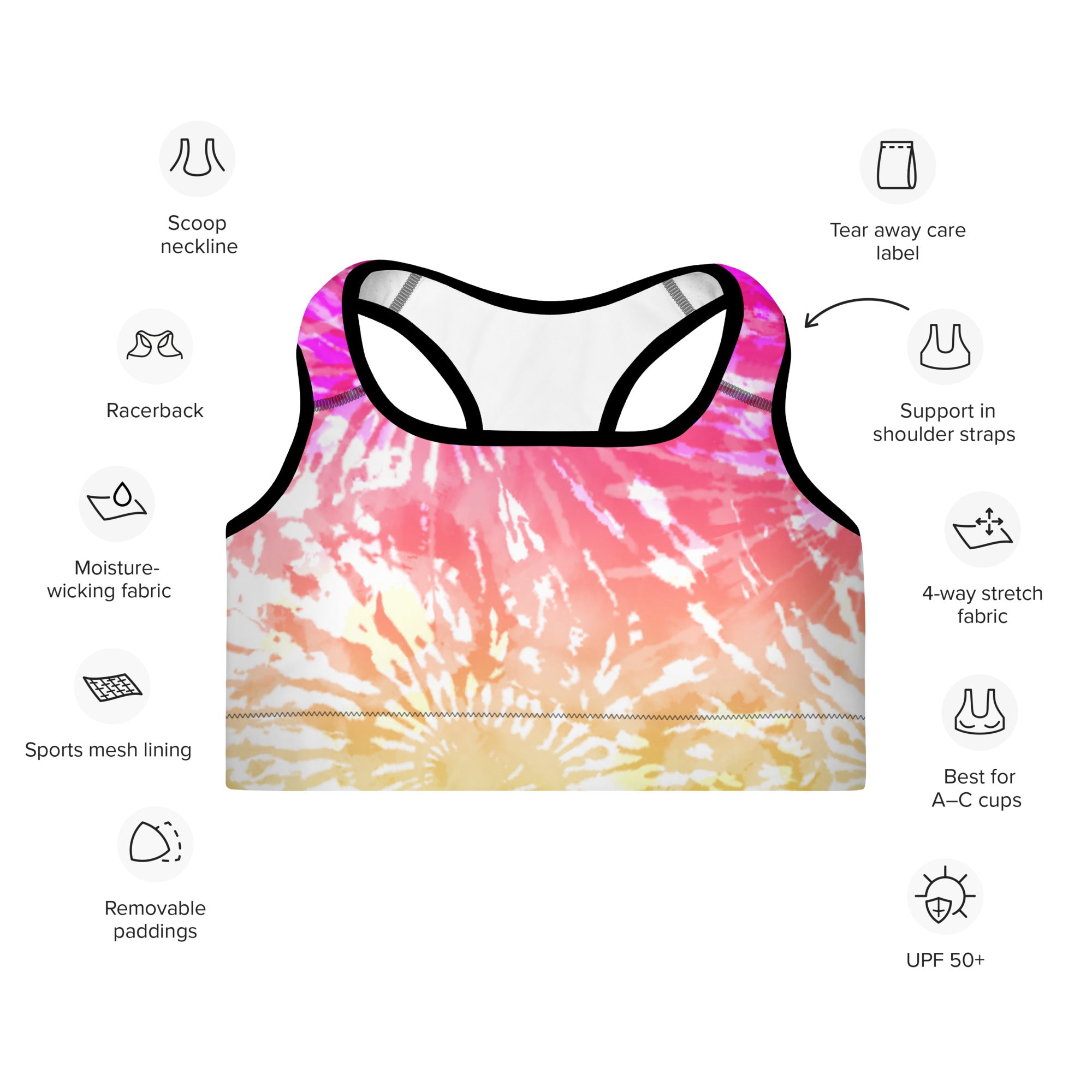 Padded Sports Bra Tie dye spirals