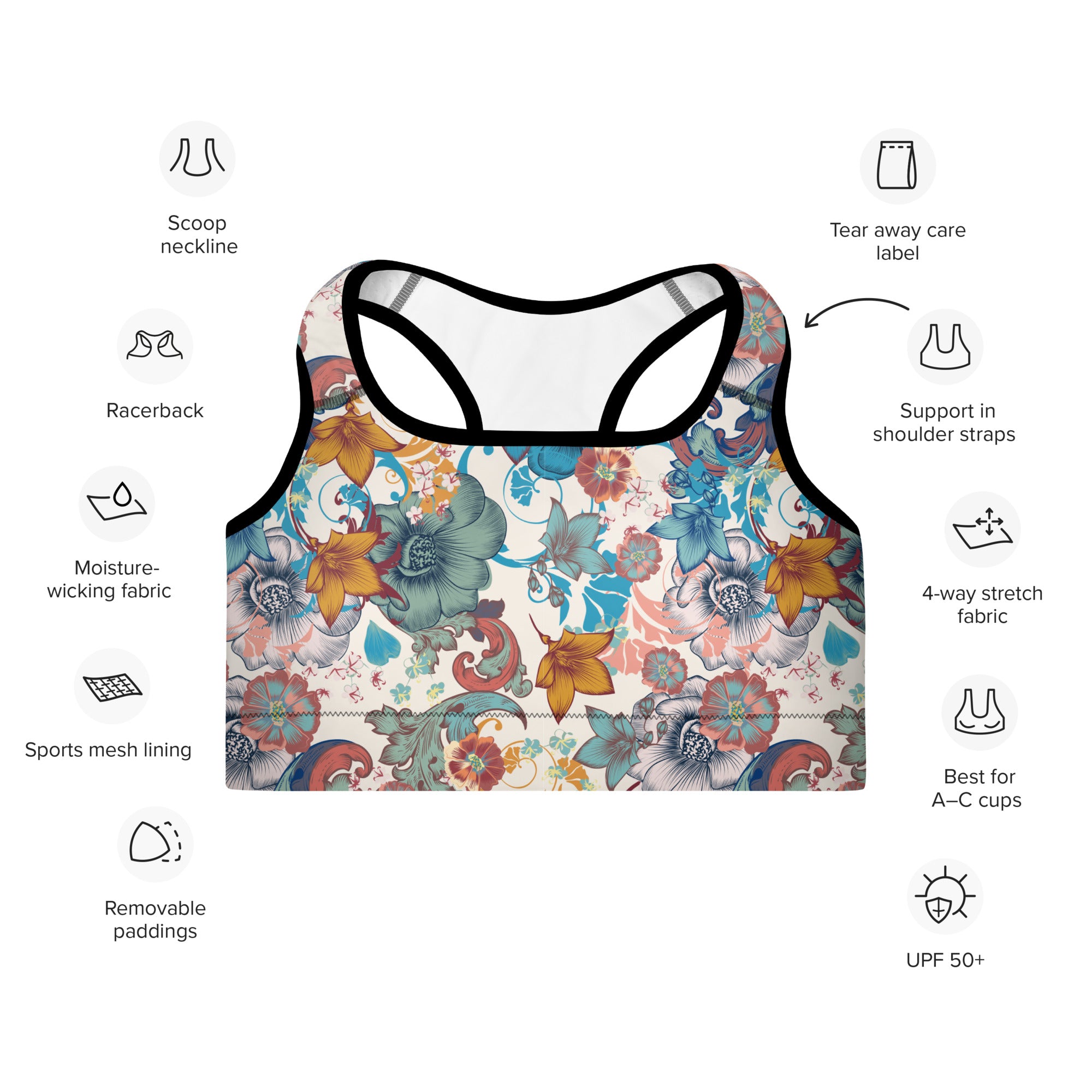Padded Sports Bra Vintage Flowers