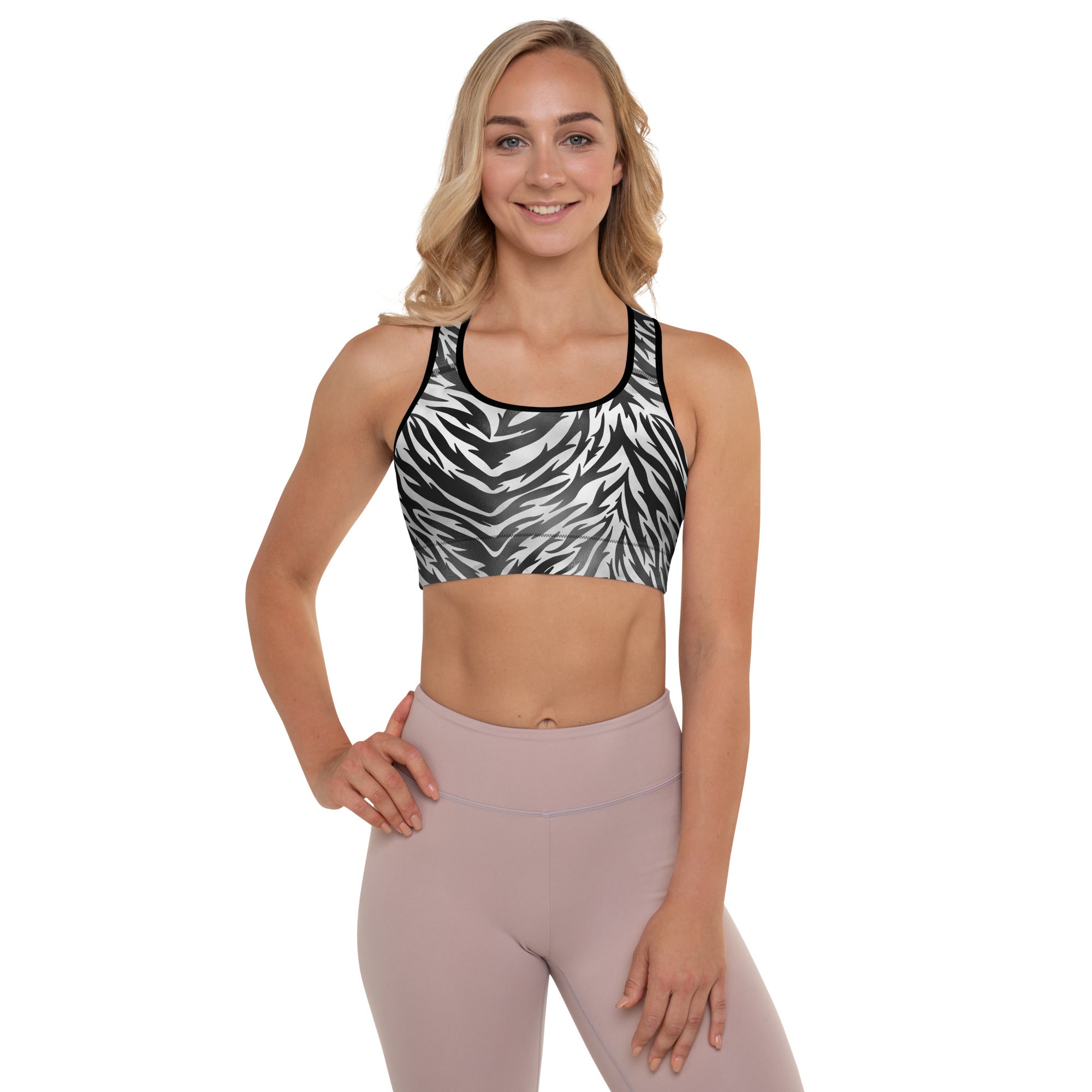 Padded Sports Bra Zebra print Black and White
