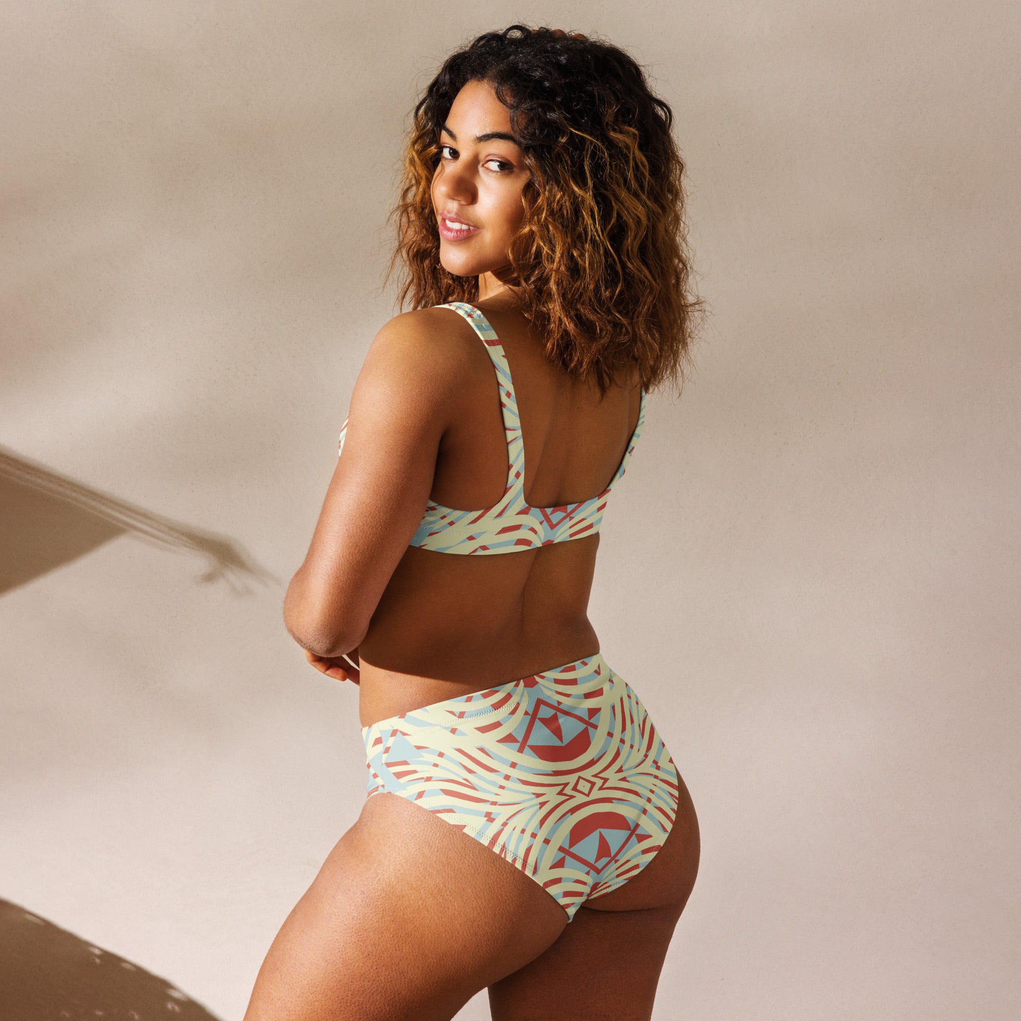 Recycled high waisted bikini African Motif Pattern I