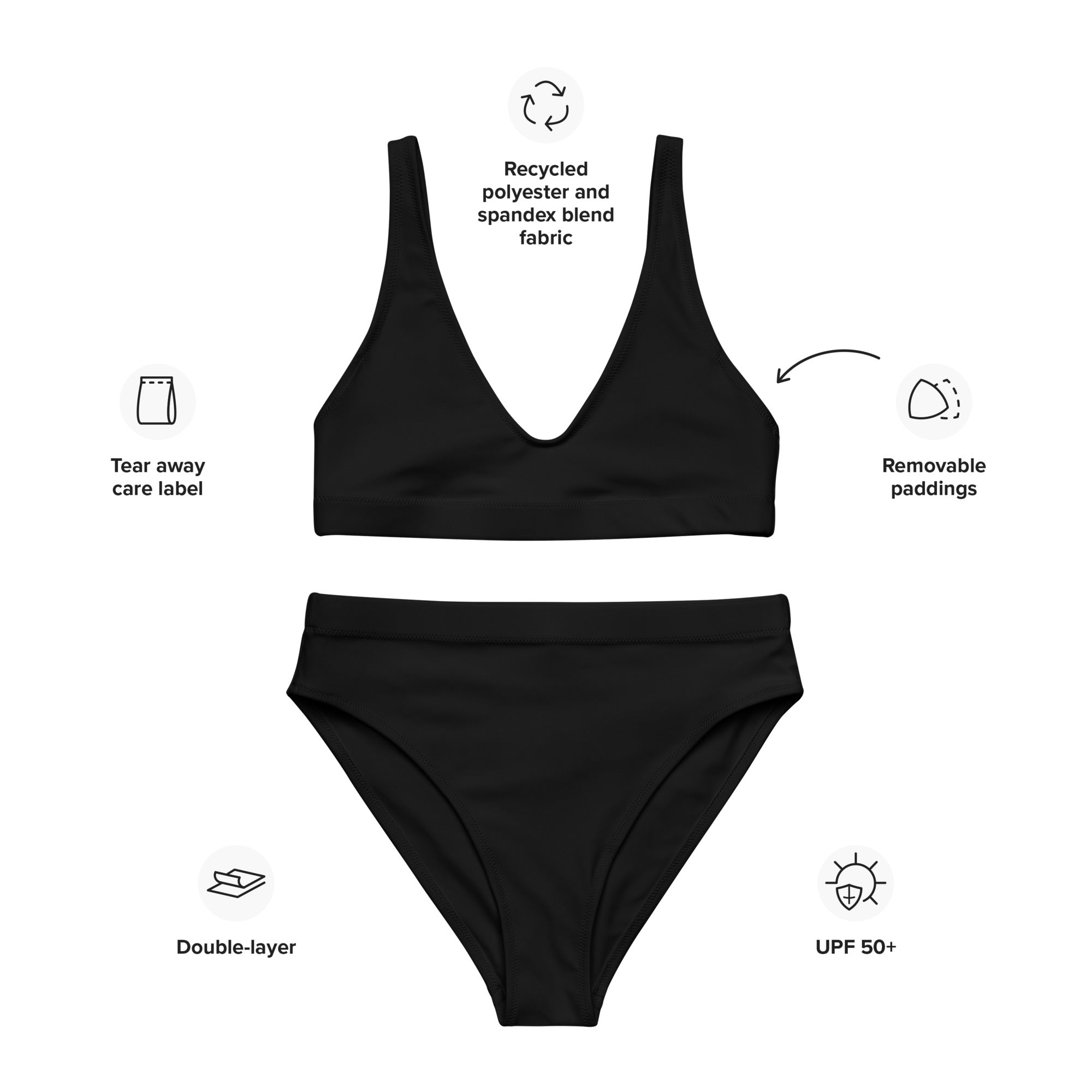 Recycled high waisted bikini Black