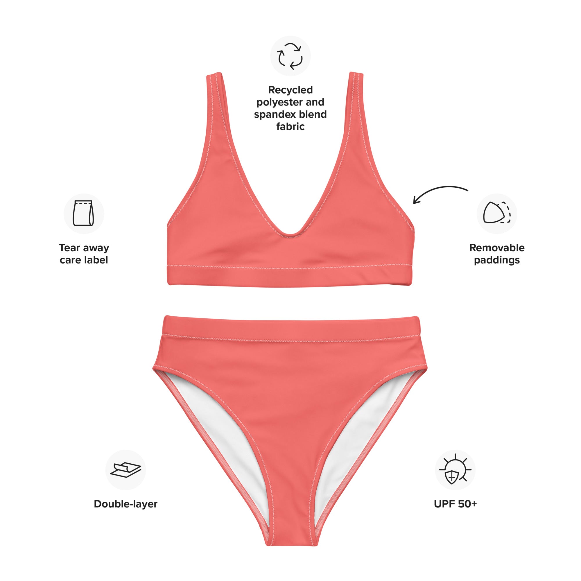 Recycled high waisted bikini Coral