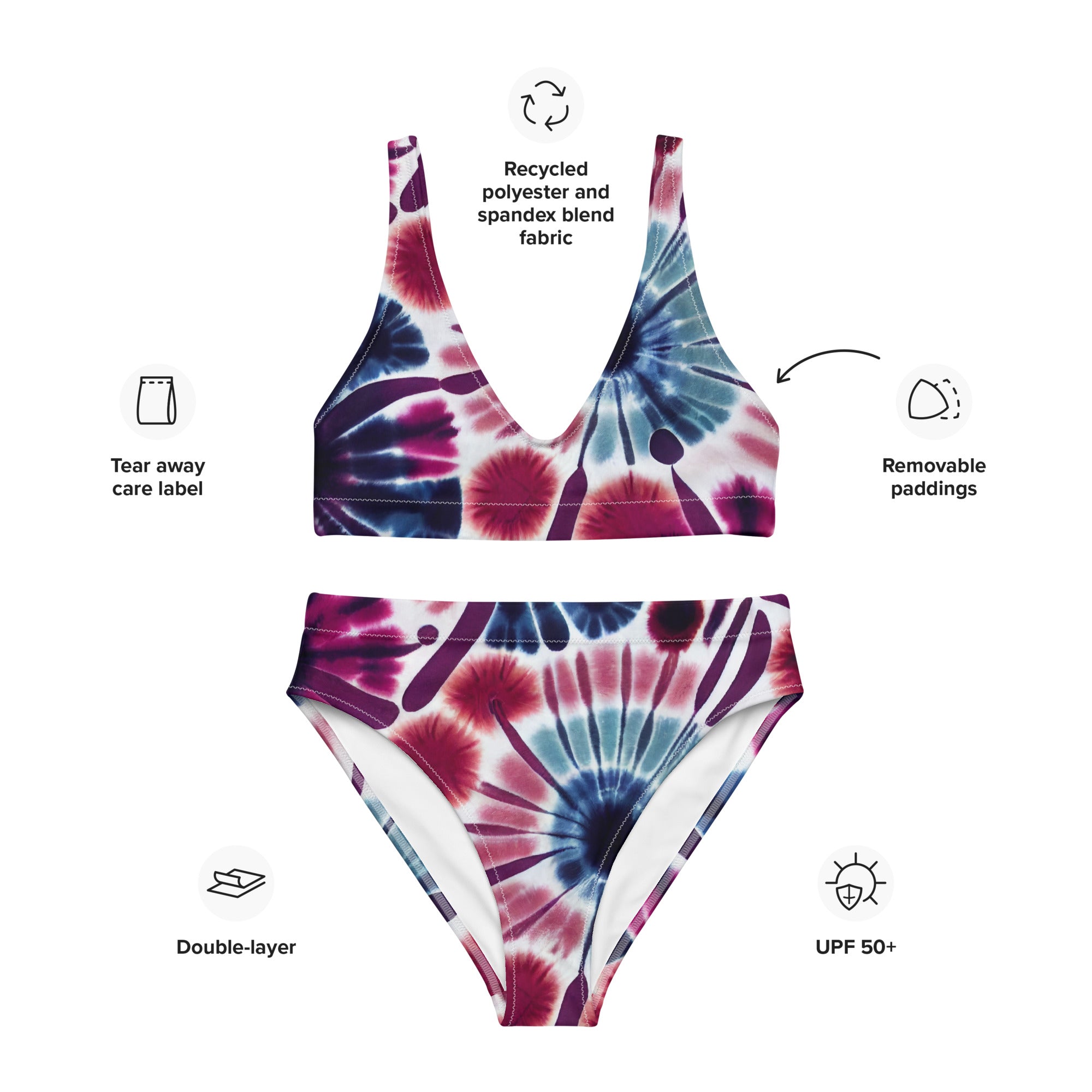 Recycled high waisted bikini floral tie dye pattern I