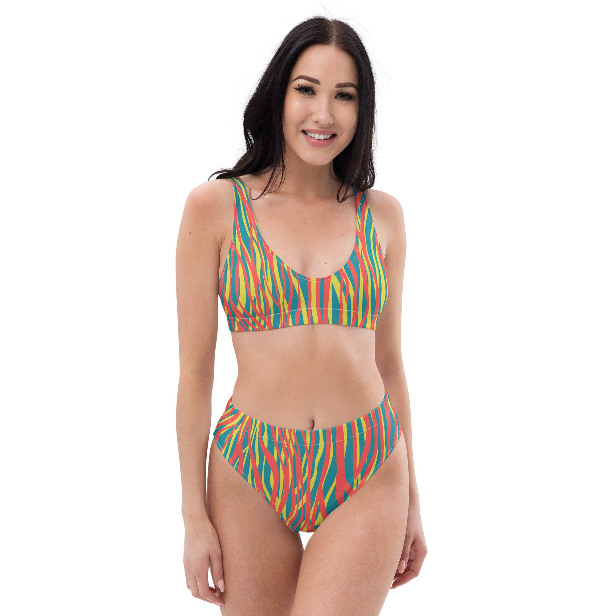 Recycled high waisted bikini funky zebra red