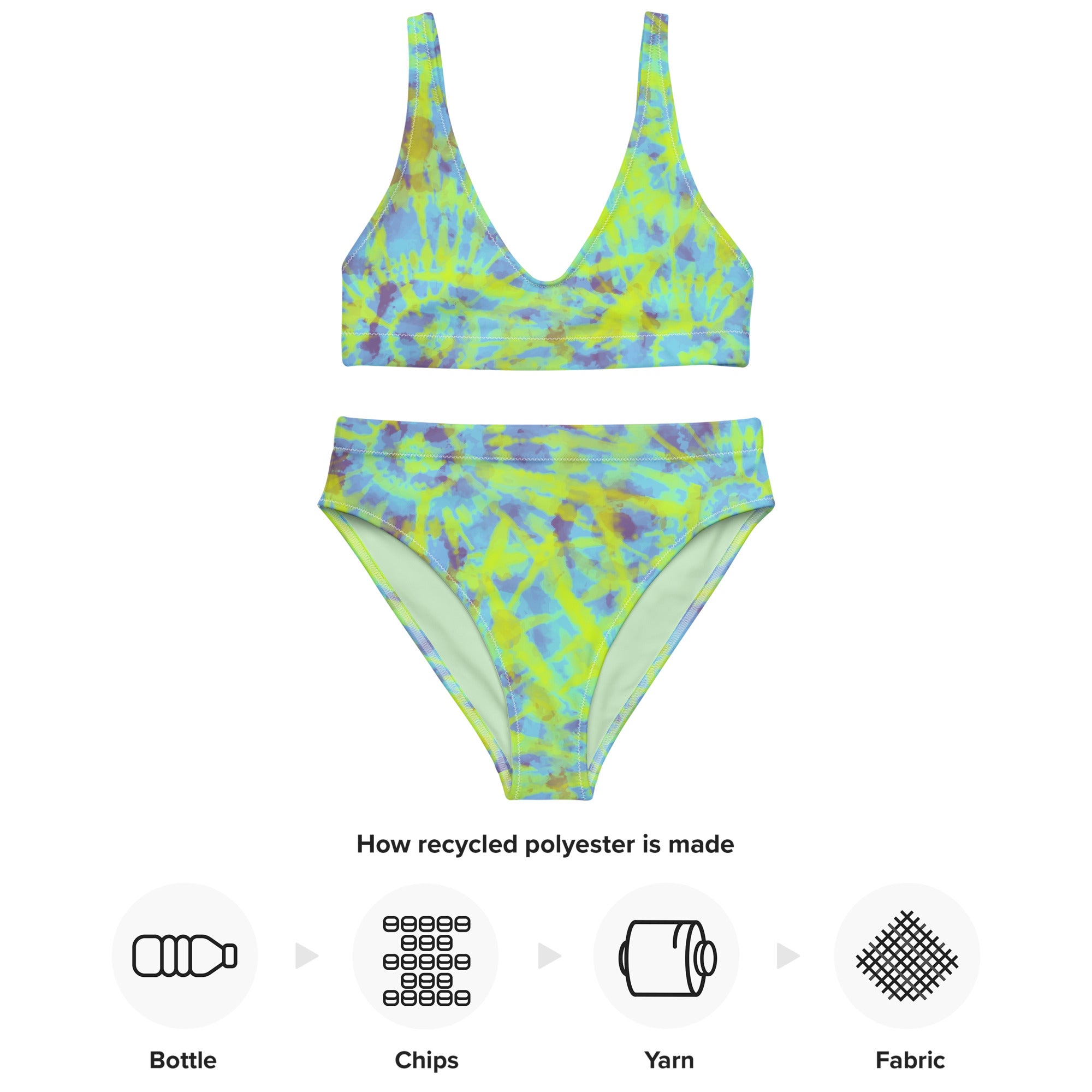 Recycled high waisted bikini Hang Loose Tie Dye Pattern I
