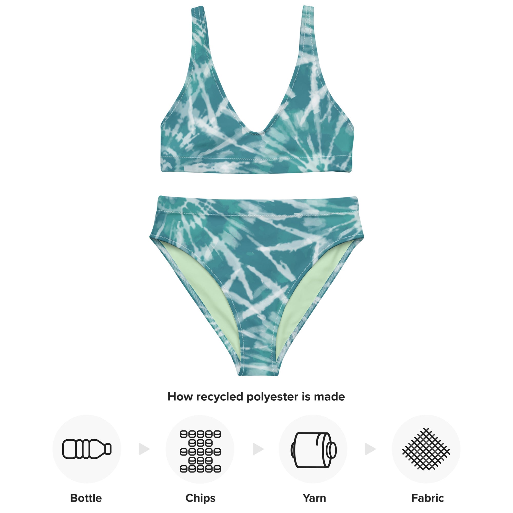 Recycled high waisted bikini Hang Loose Tie Dye Pattern V