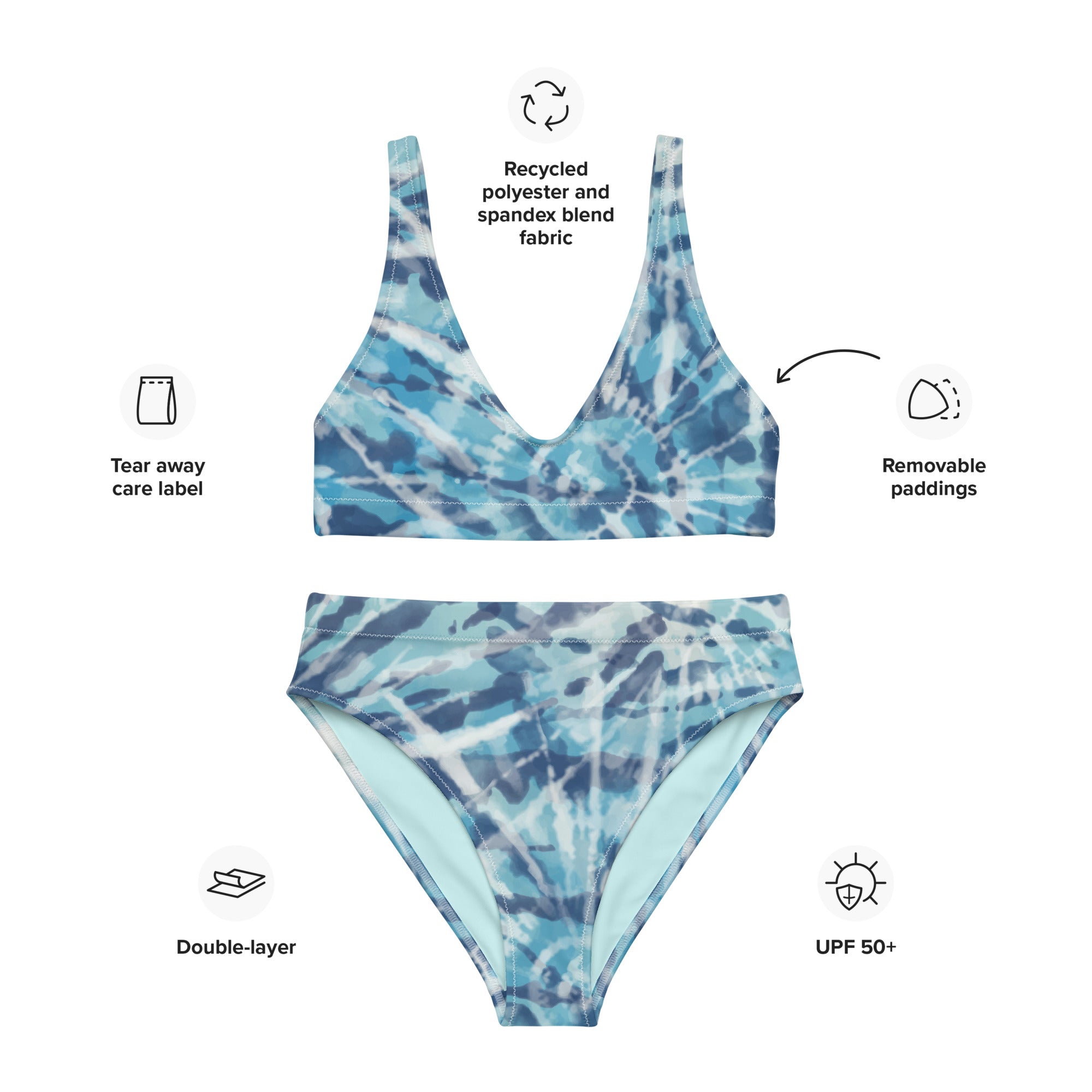 Recycled high waisted bikini Hang Loose Tie Dye Pattern VI