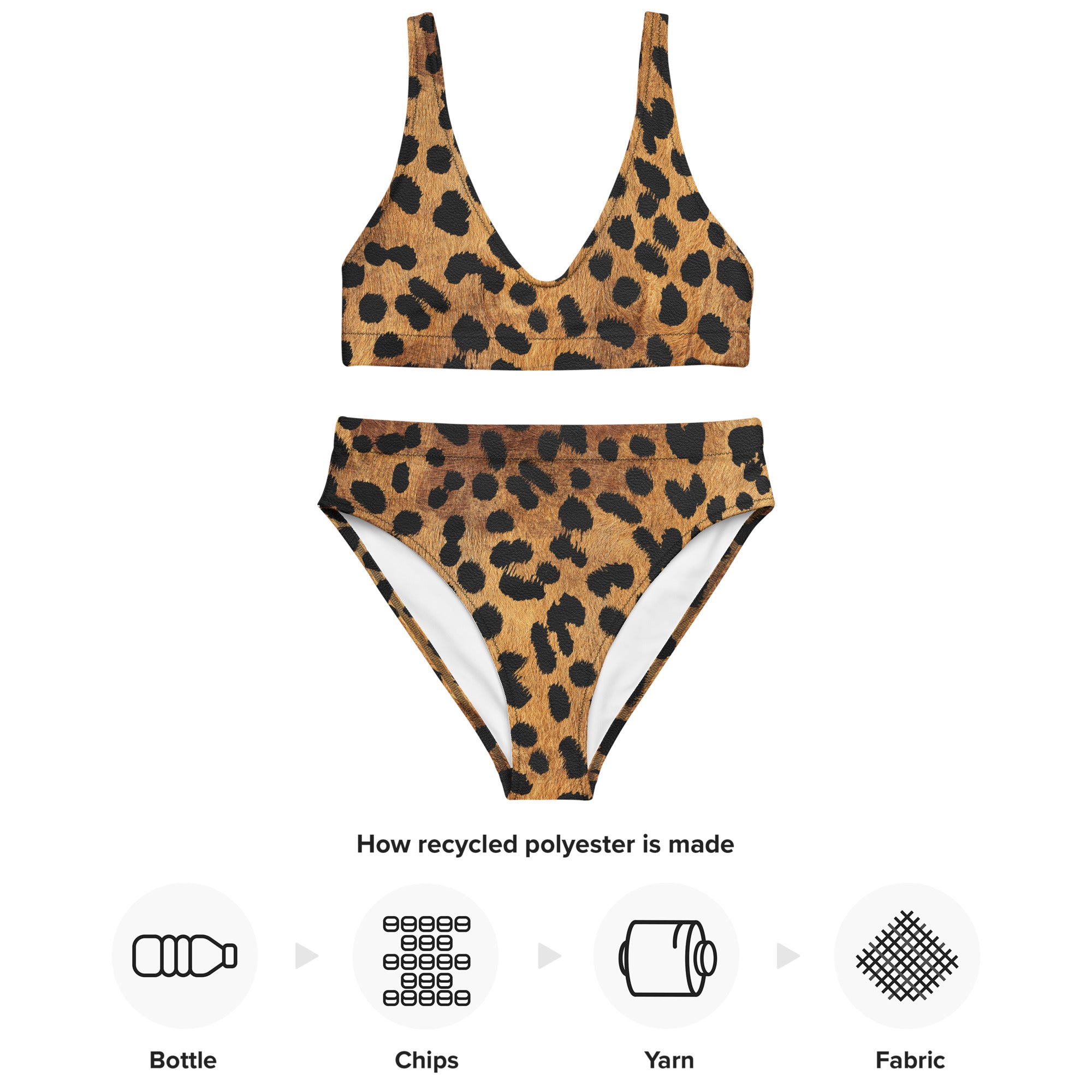 Recycled high waisted bikini safari leopard