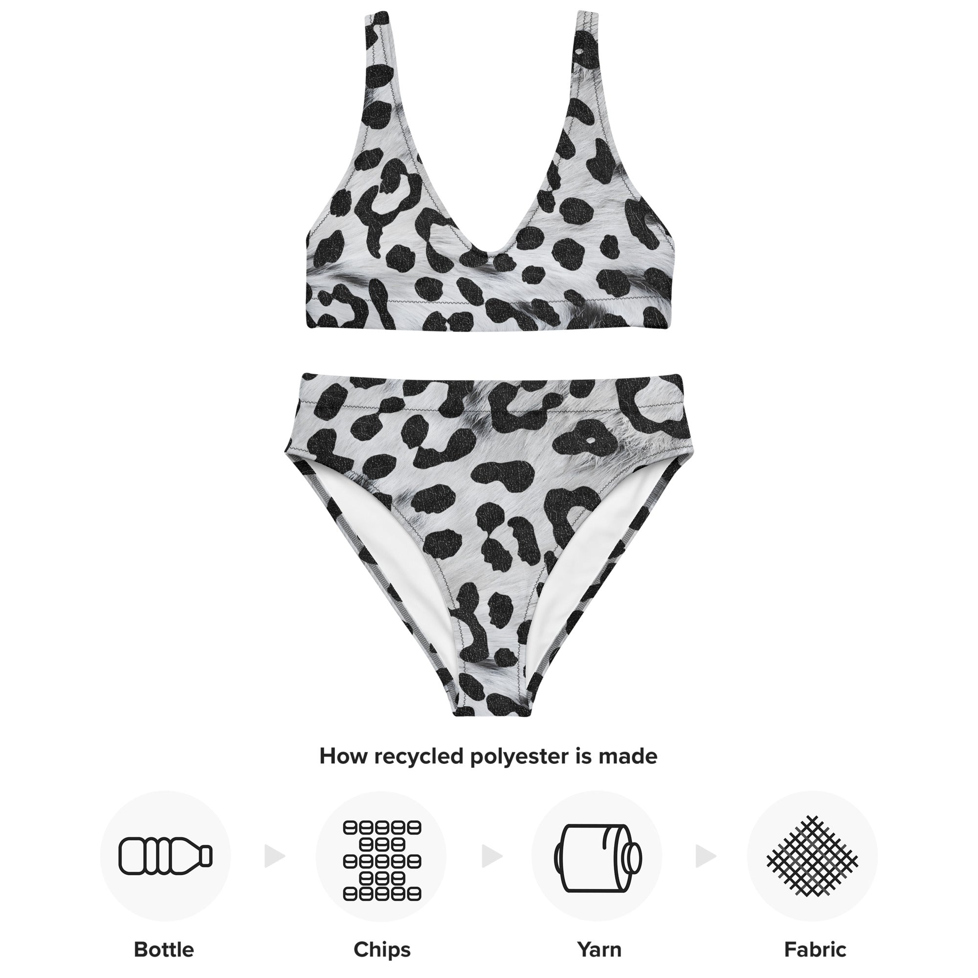 Recycled high waisted bikini safari leopard white