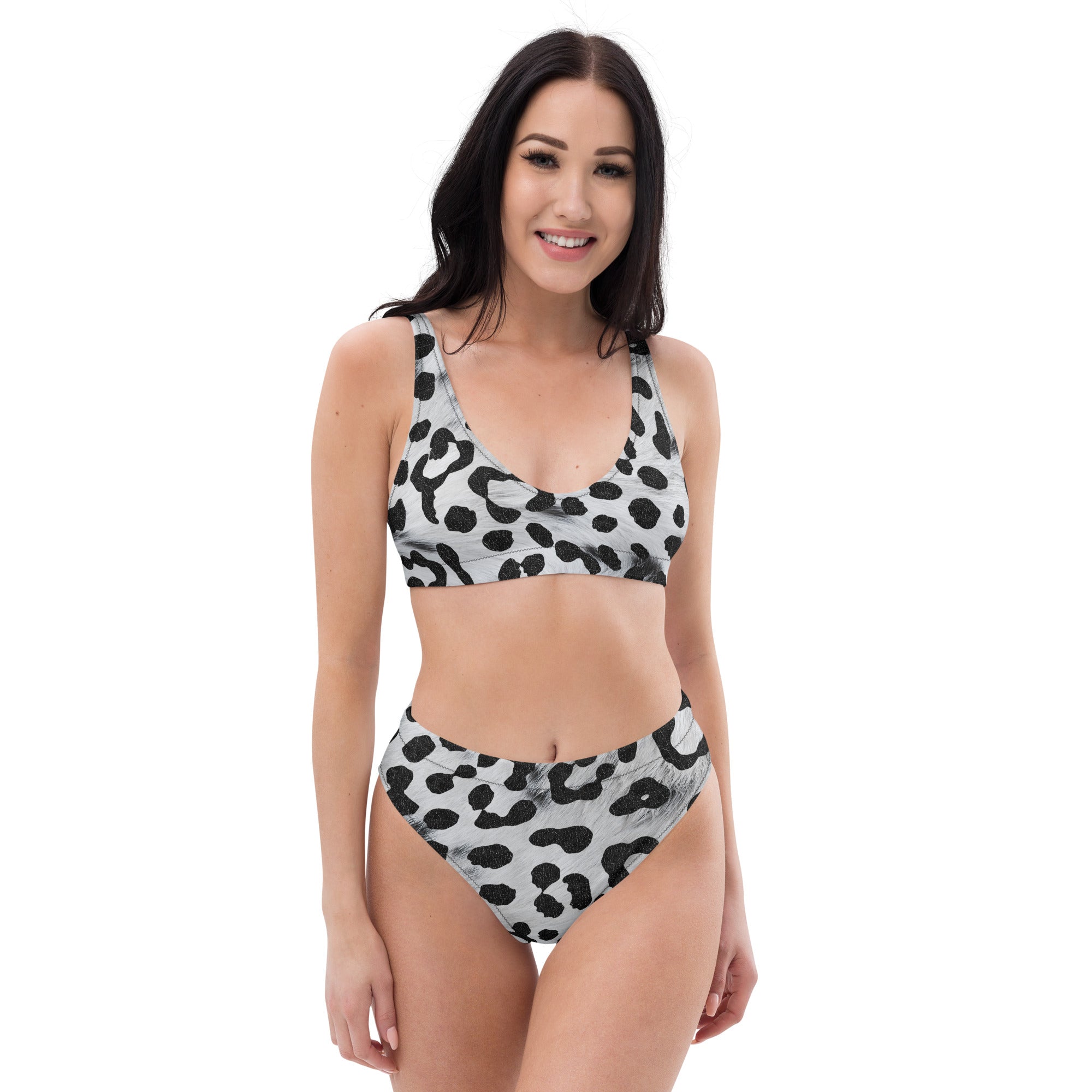 Recycled high waisted bikini safari leopard white