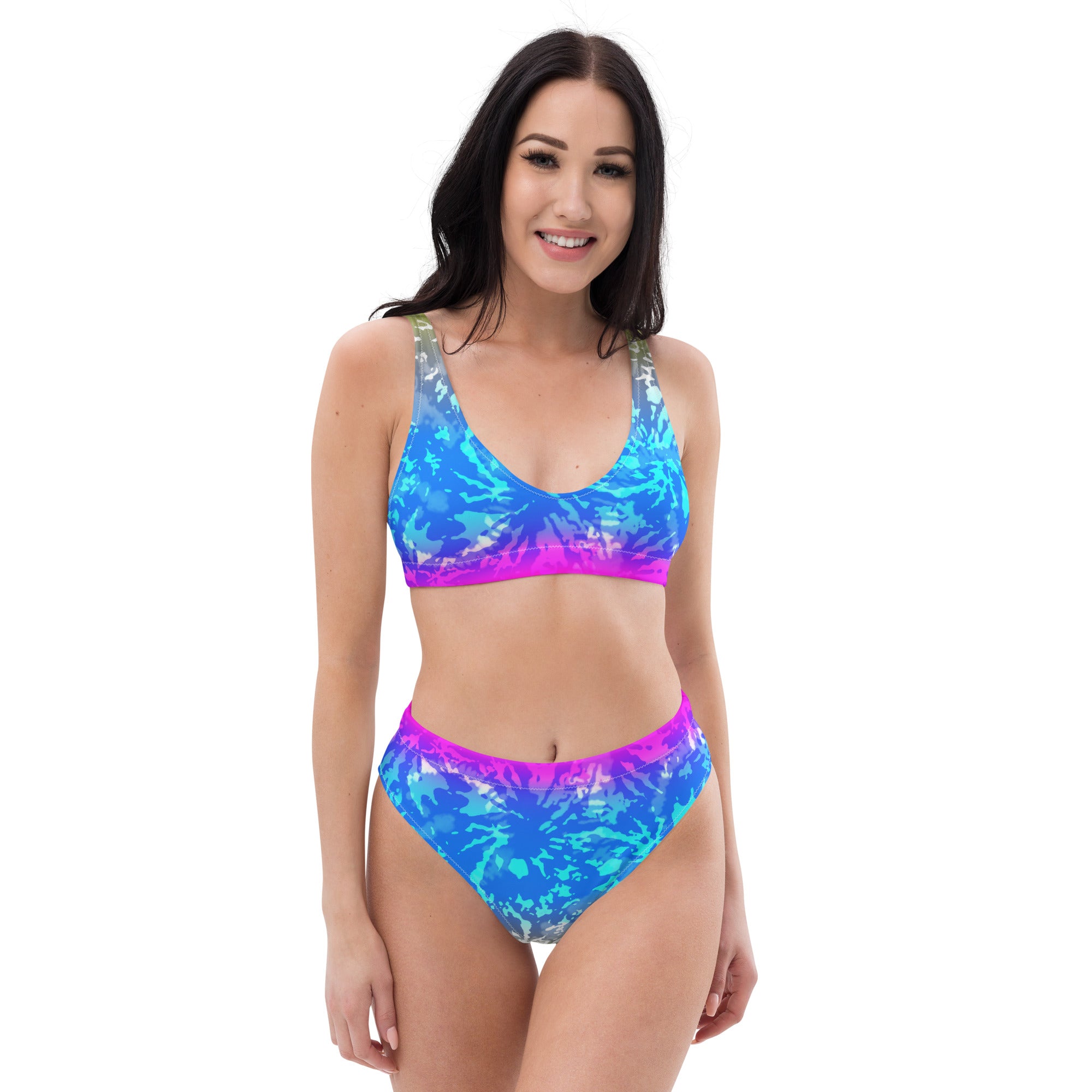 Recycled high waisted bikini tie dye multicolour splashes