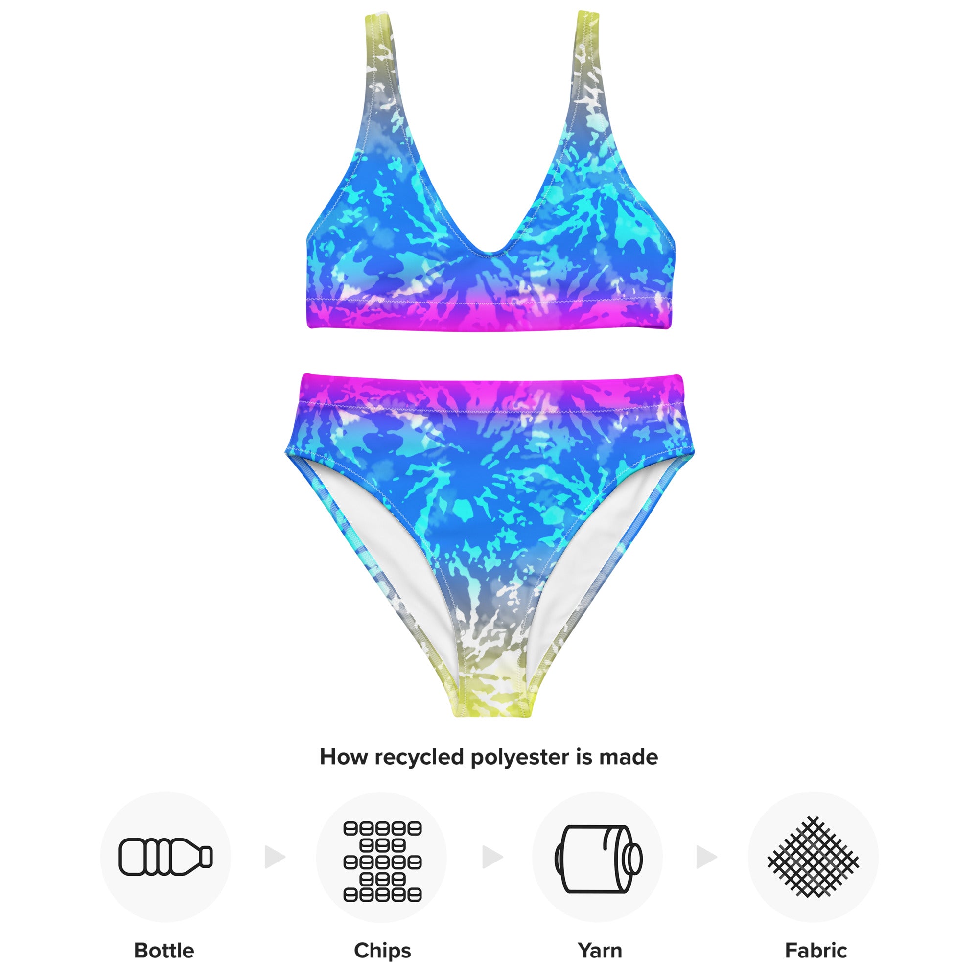 Recycled high waisted bikini tie dye multicolour splashes