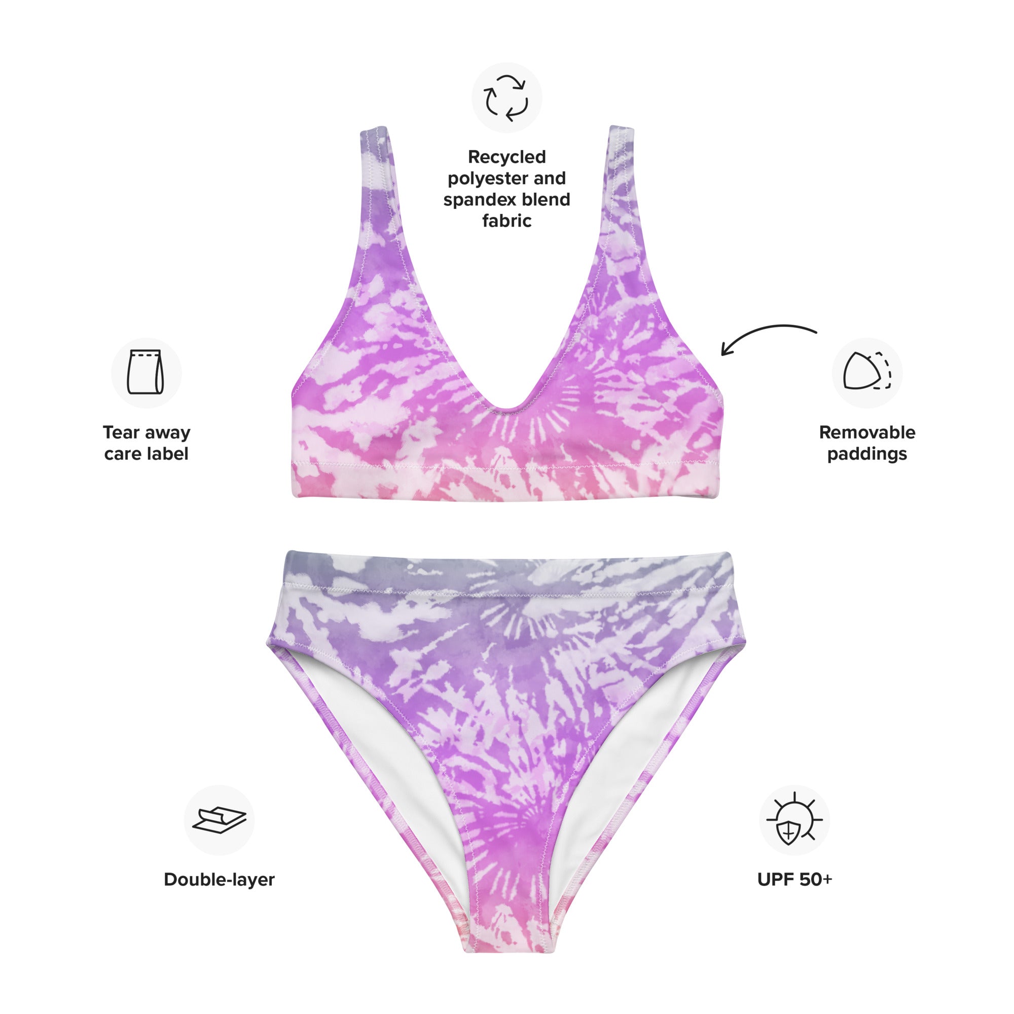 Recycled high waisted bikini tie dye purple spirals