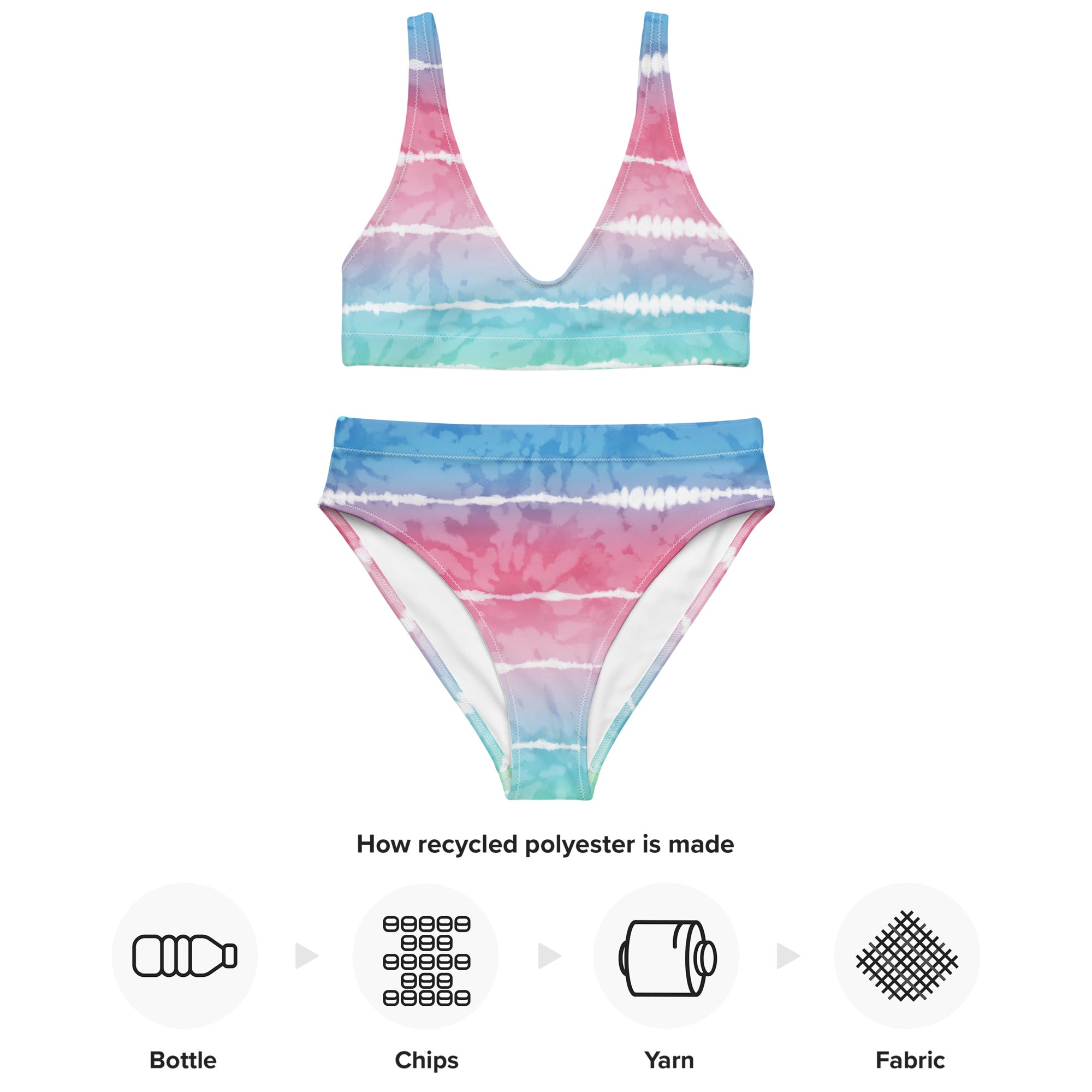 Recycled high waisted bikini tie dye stripes