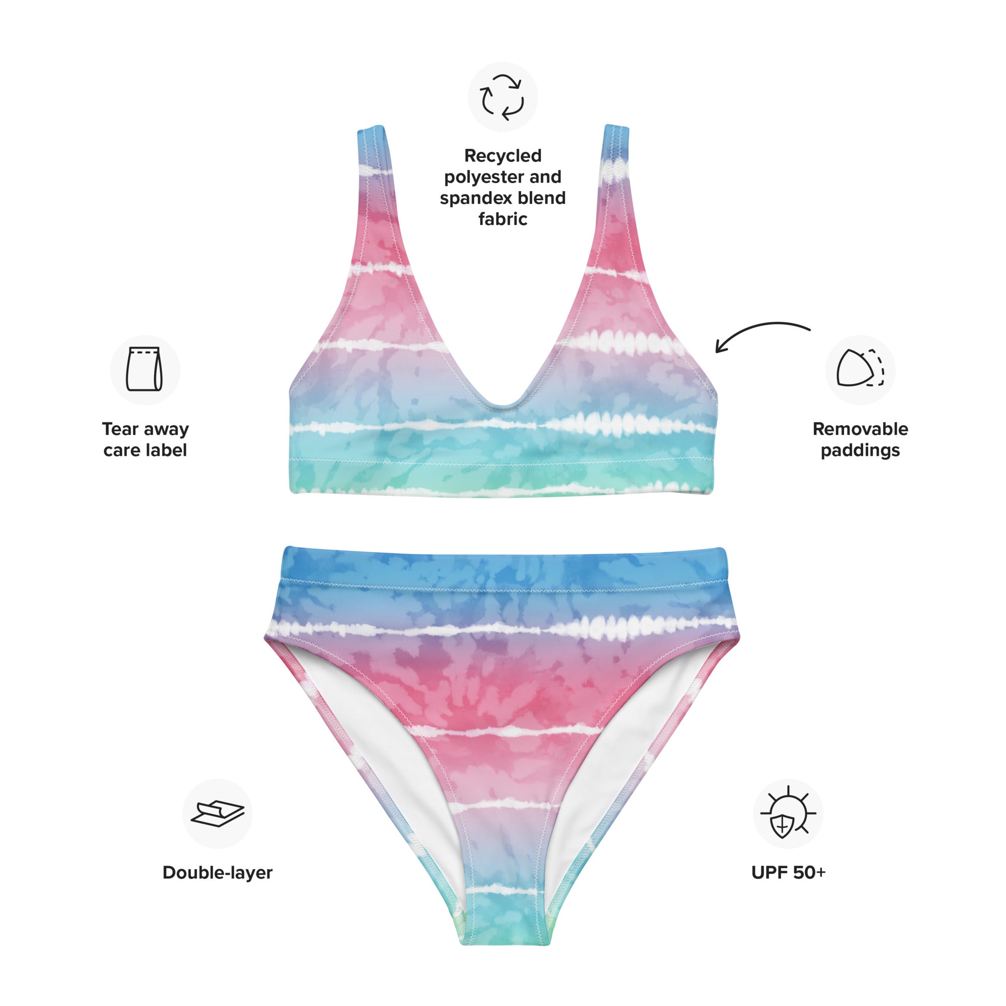 Recycled high waisted bikini tie dye stripes