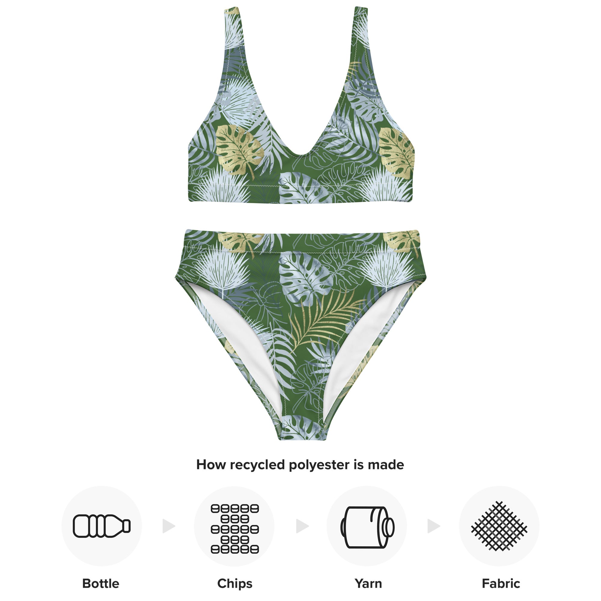 Recycled high waisted bikini tropical green