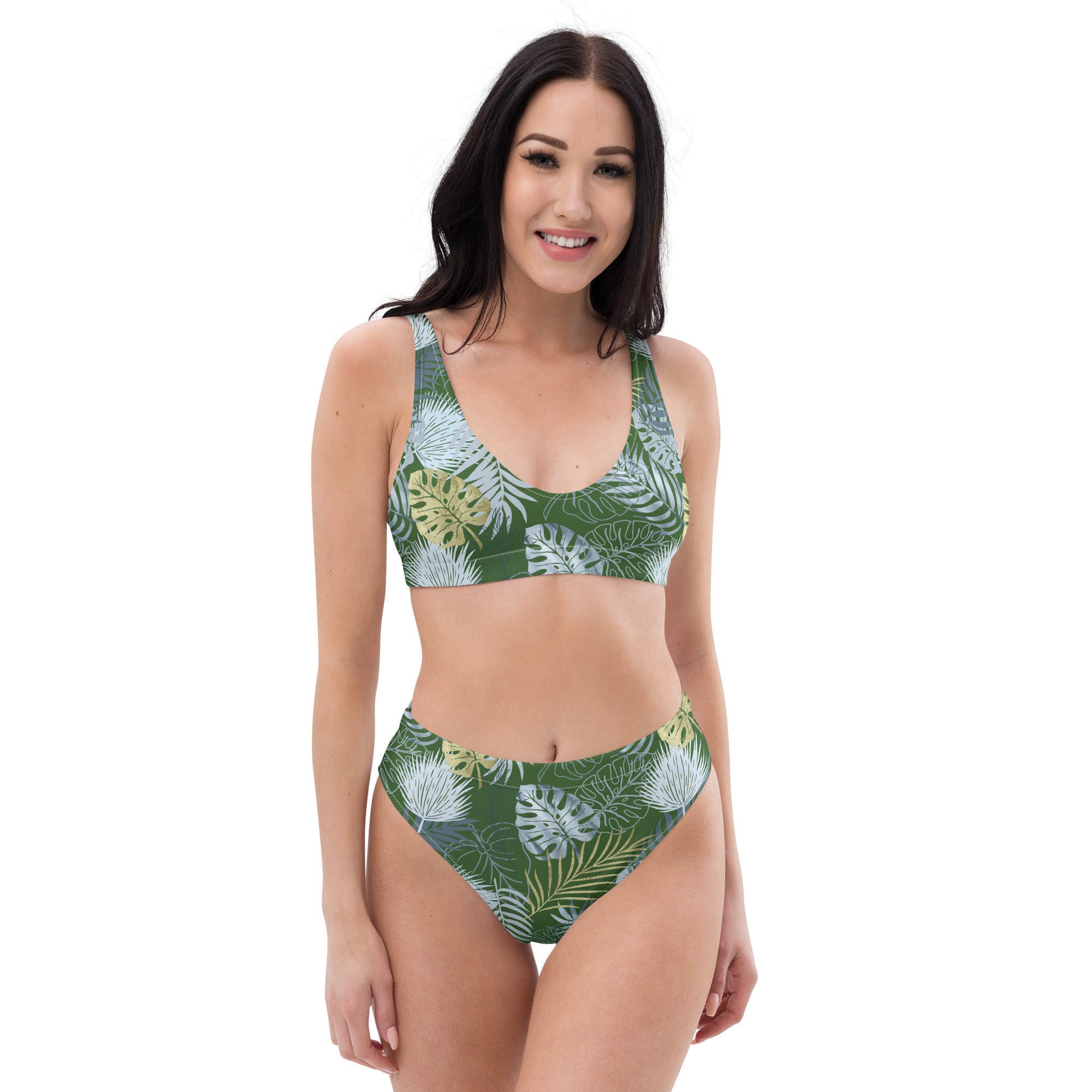 Recycled high waisted bikini tropical green