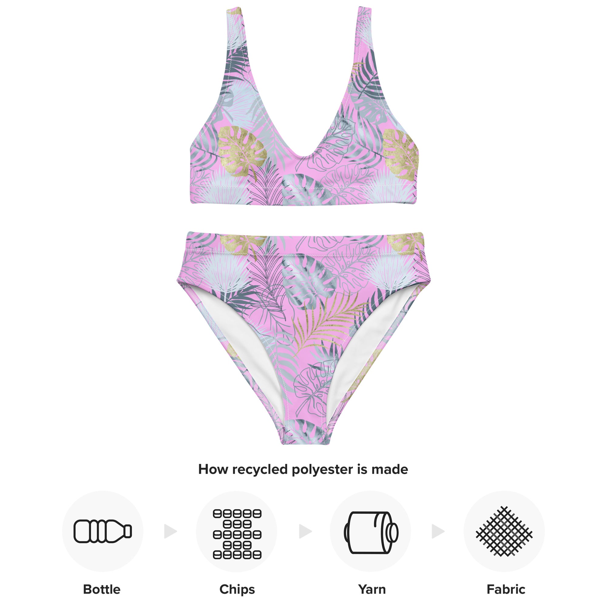 Recycled high waisted bikini tropical pink