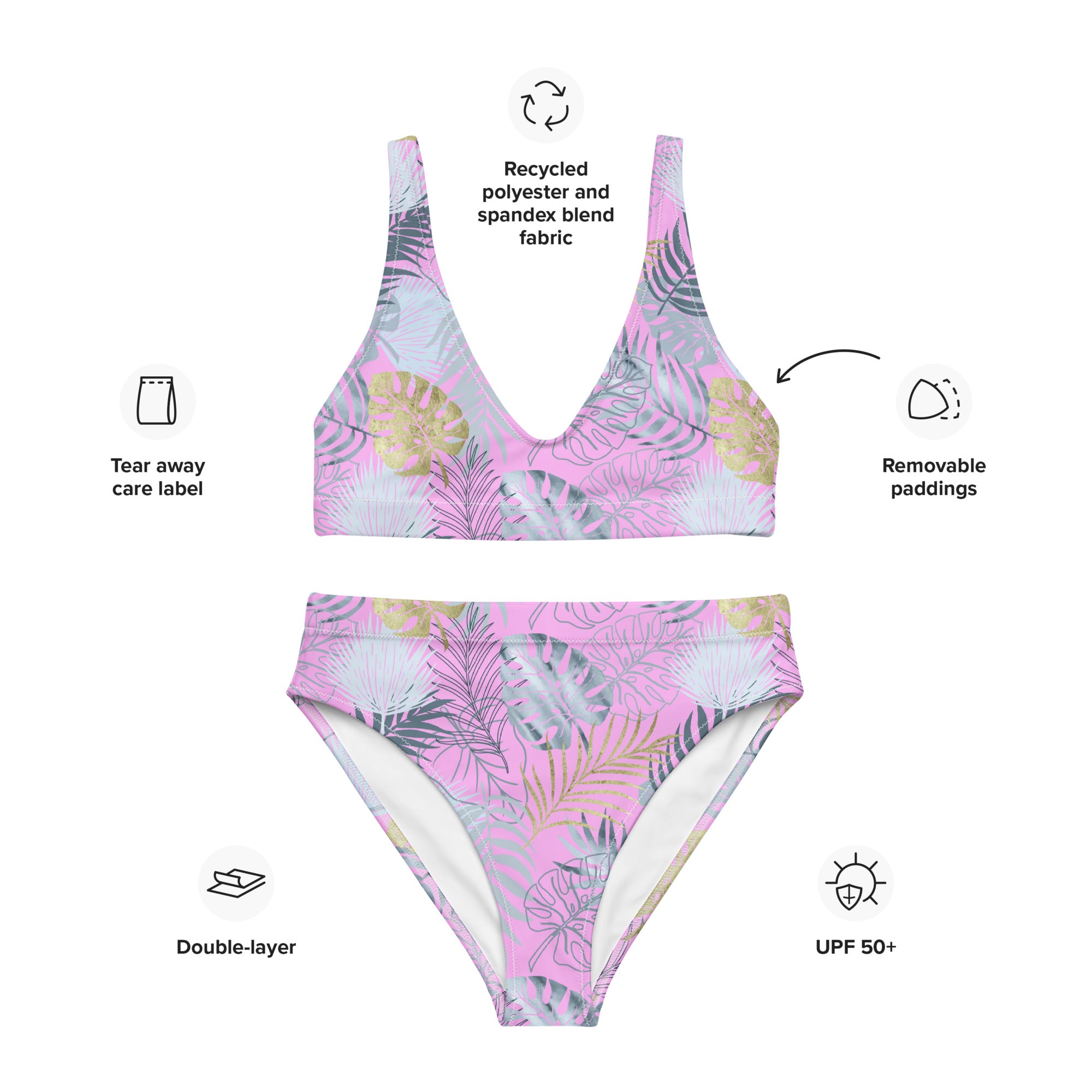 Recycled high waisted bikini tropical pink