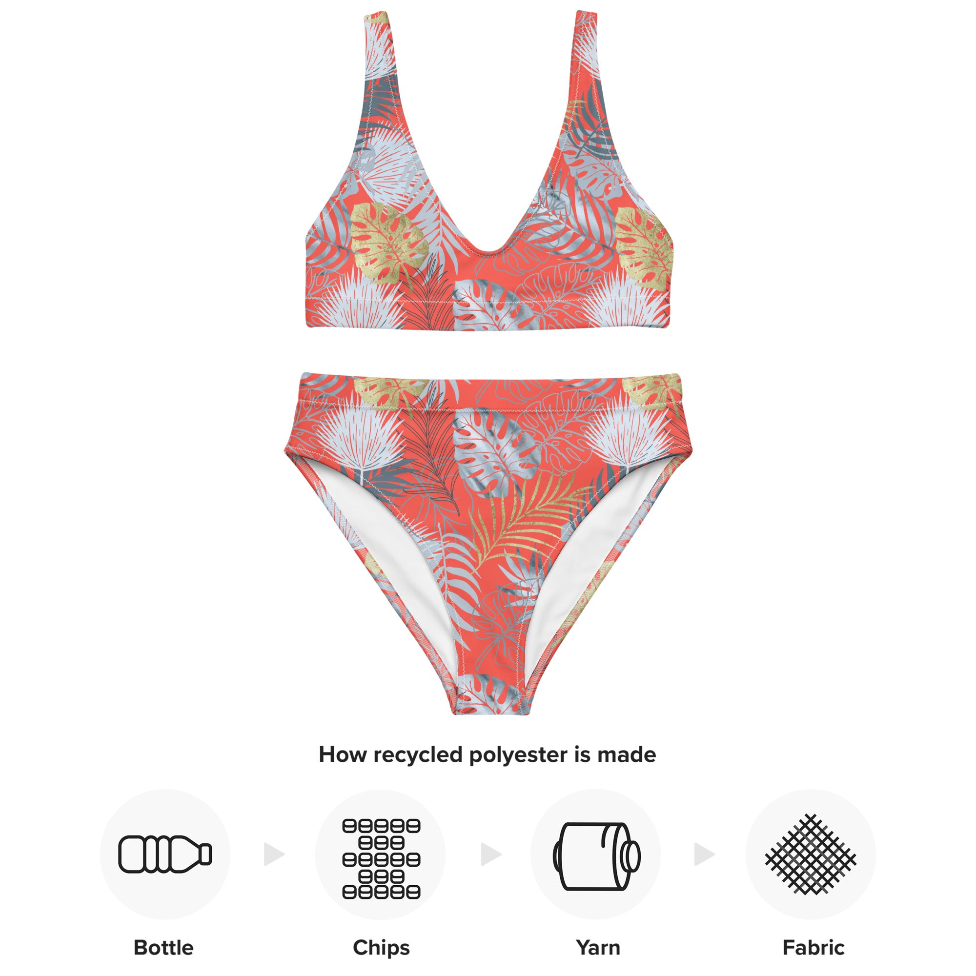 Recycled high waisted bikini tropical red