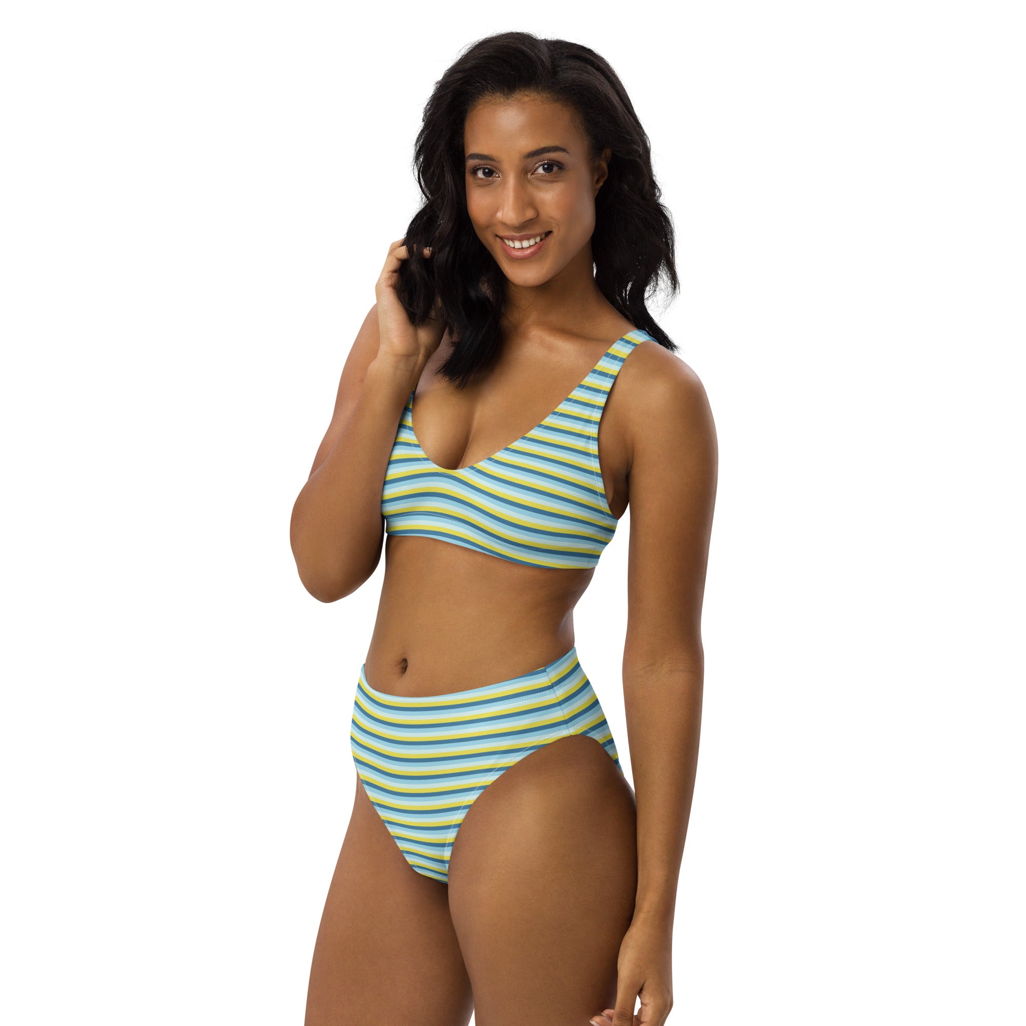Recycled High Waisted Colorful Striped Bikini I