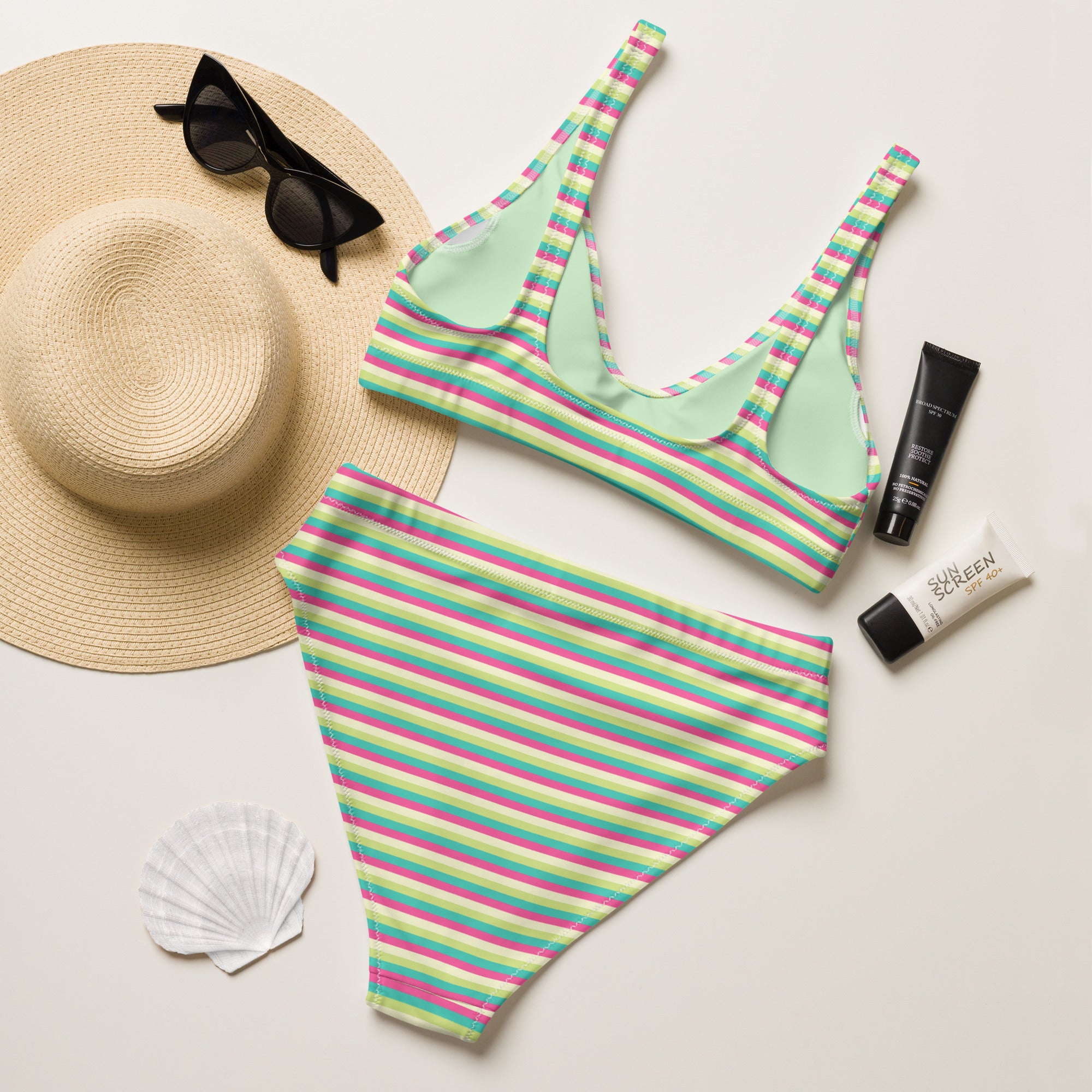 Recycled High Waisted Colorful Striped Bikini III