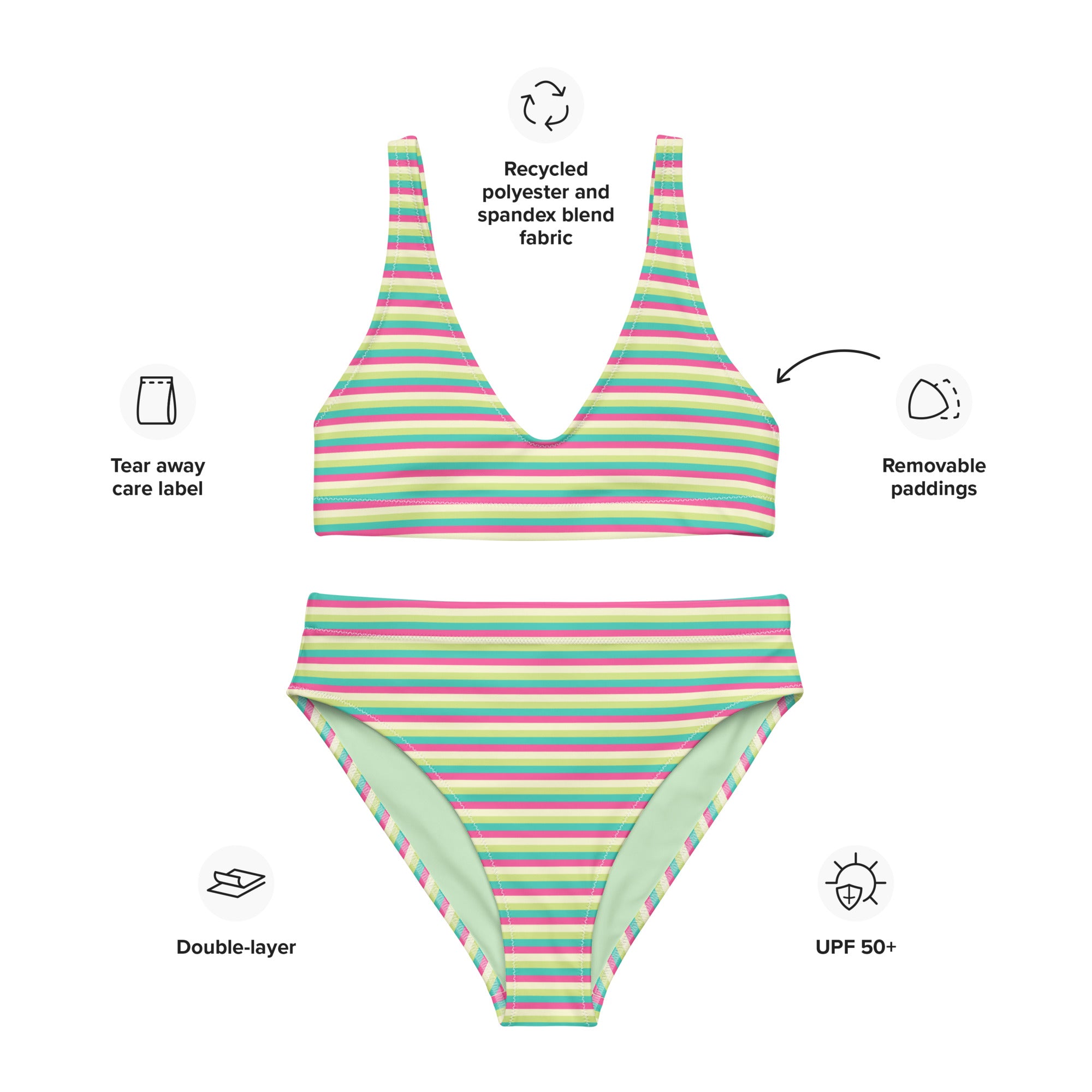 Recycled High Waisted Colorful Striped Bikini III
