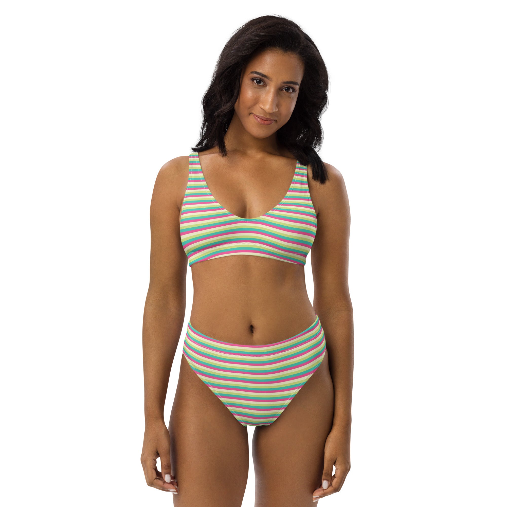 Recycled High Waisted Colorful Striped Bikini III