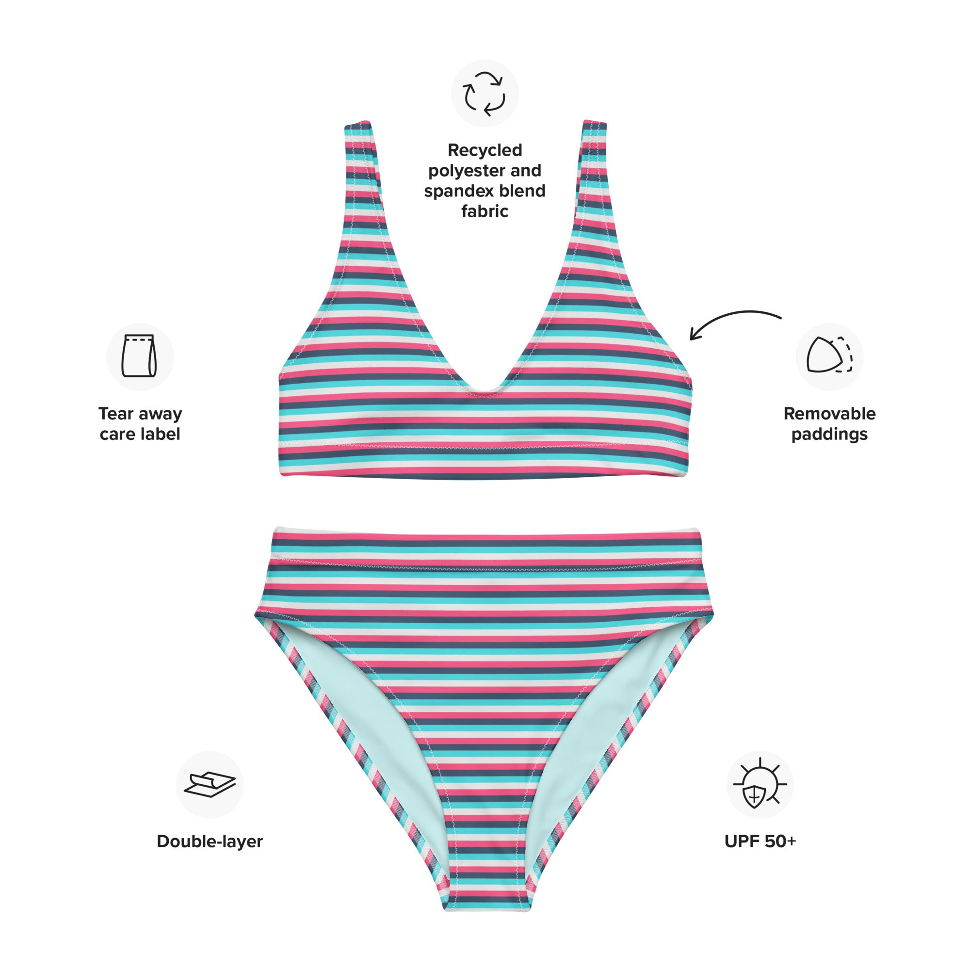 Recycled High Waisted Colorful Striped Bikini IV
