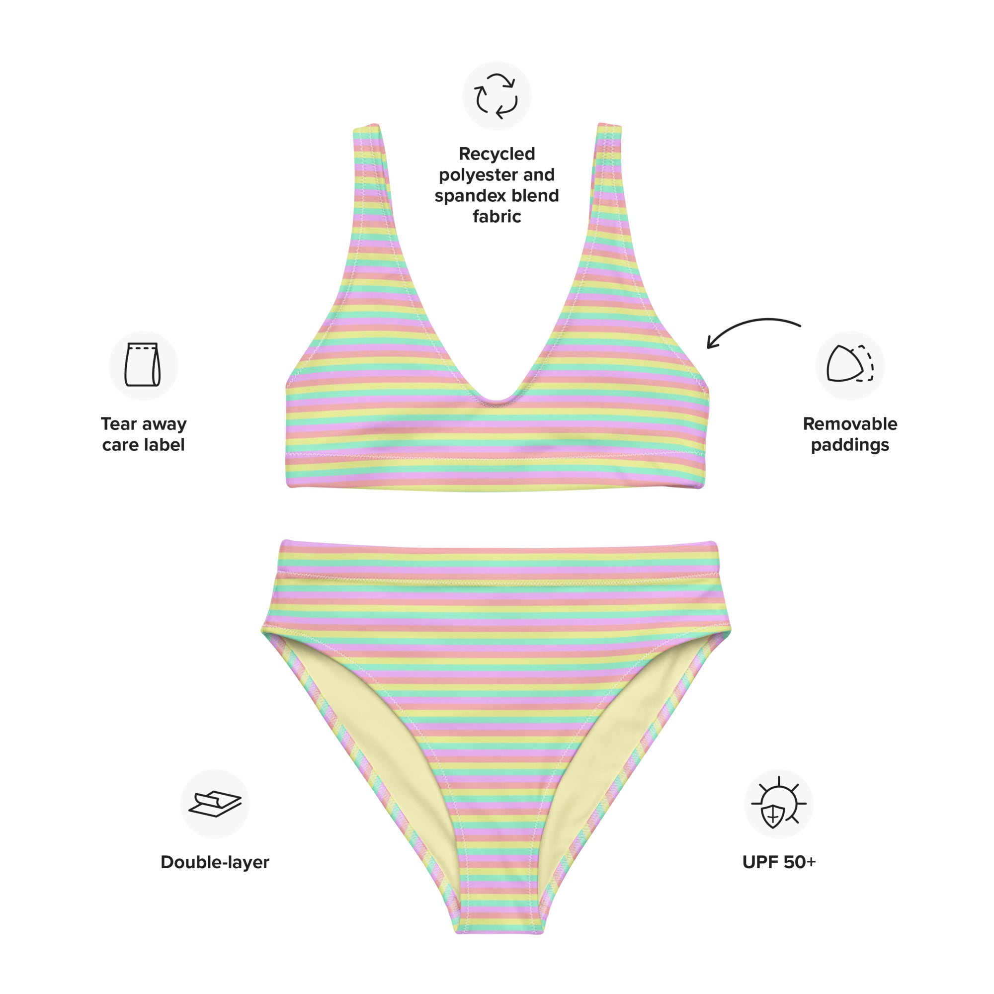 Recycled High Waisted Colorful Striped Bikini XII