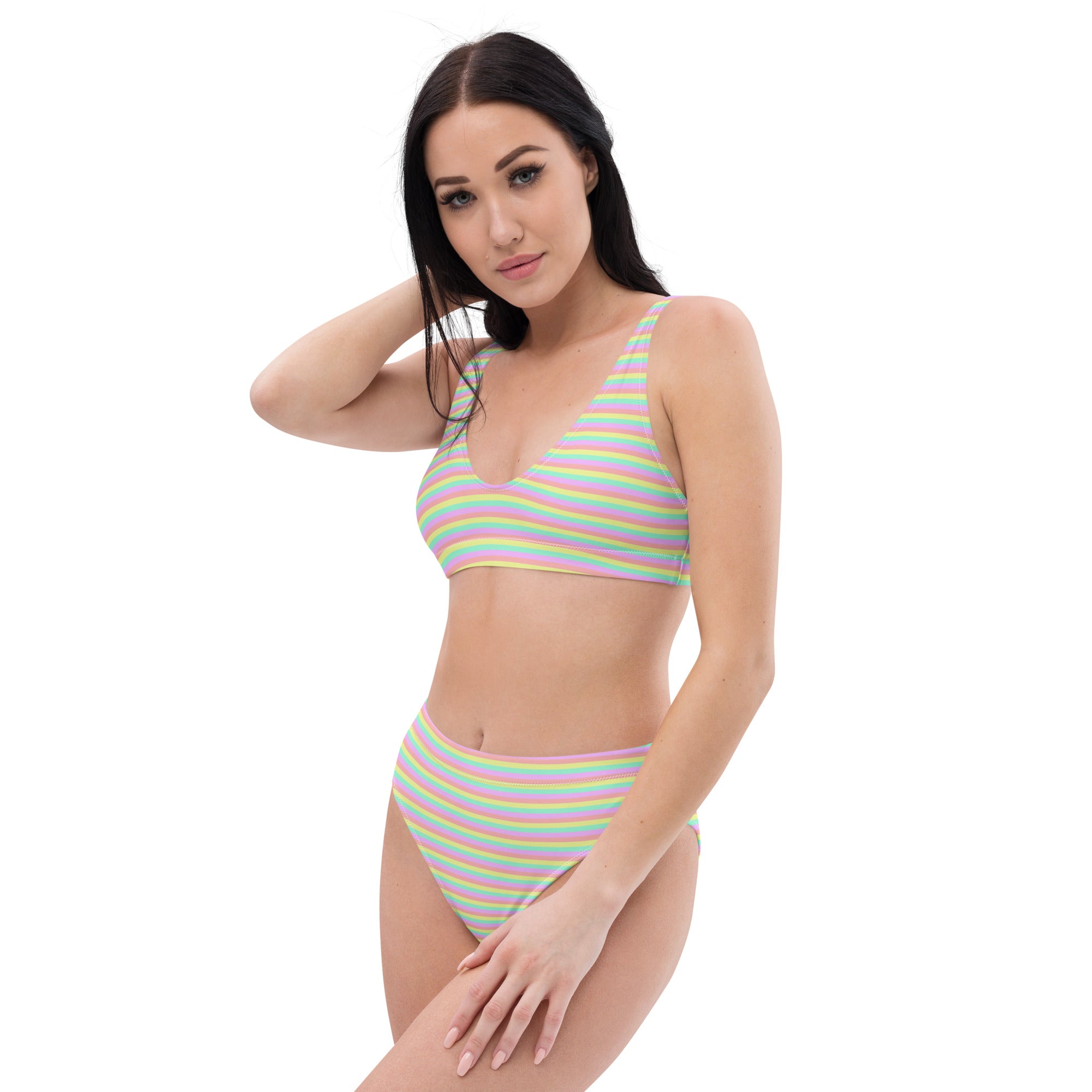 Recycled High Waisted Colorful Striped Bikini XII