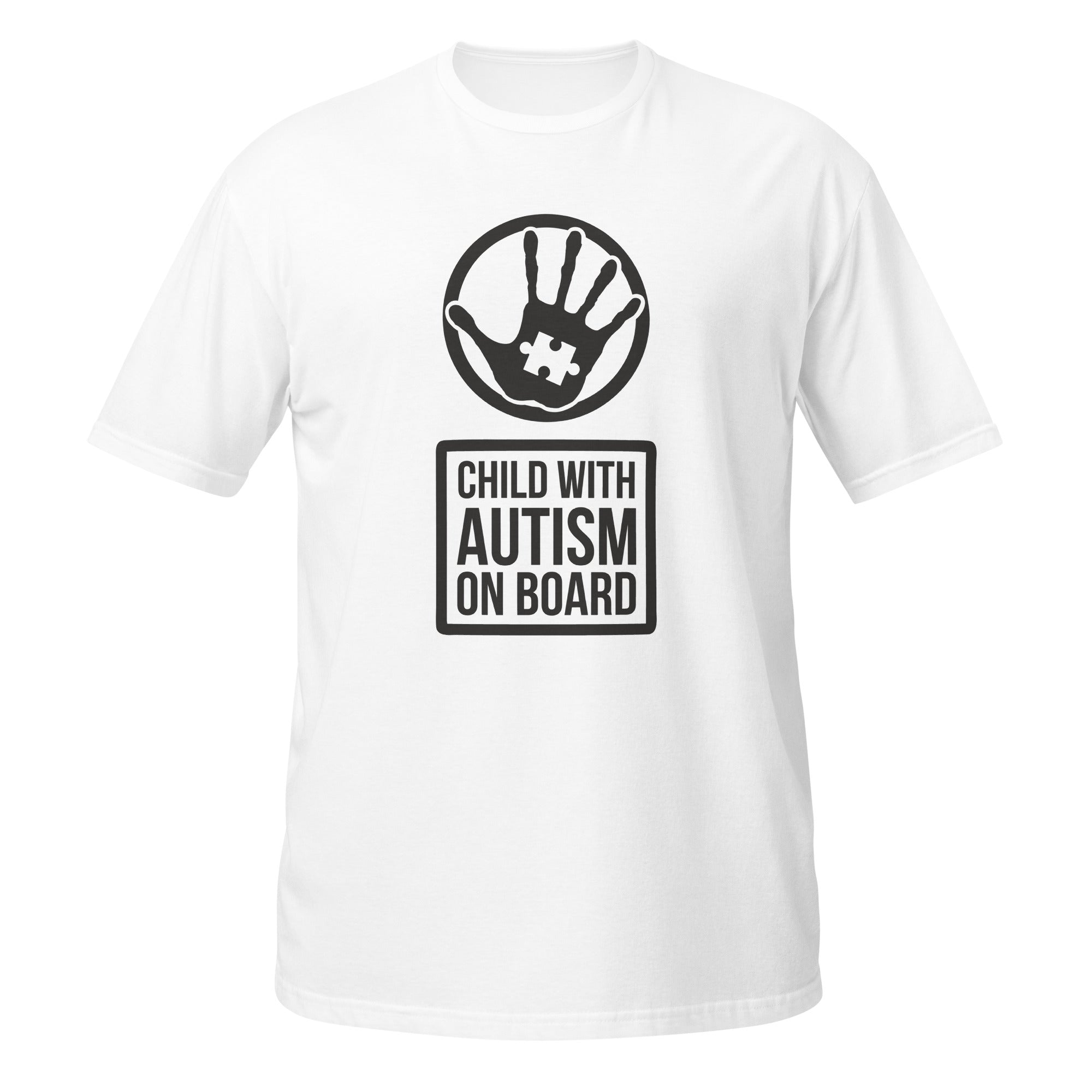 Short Sleeve Unisex T Shirt Child with Autism on Board