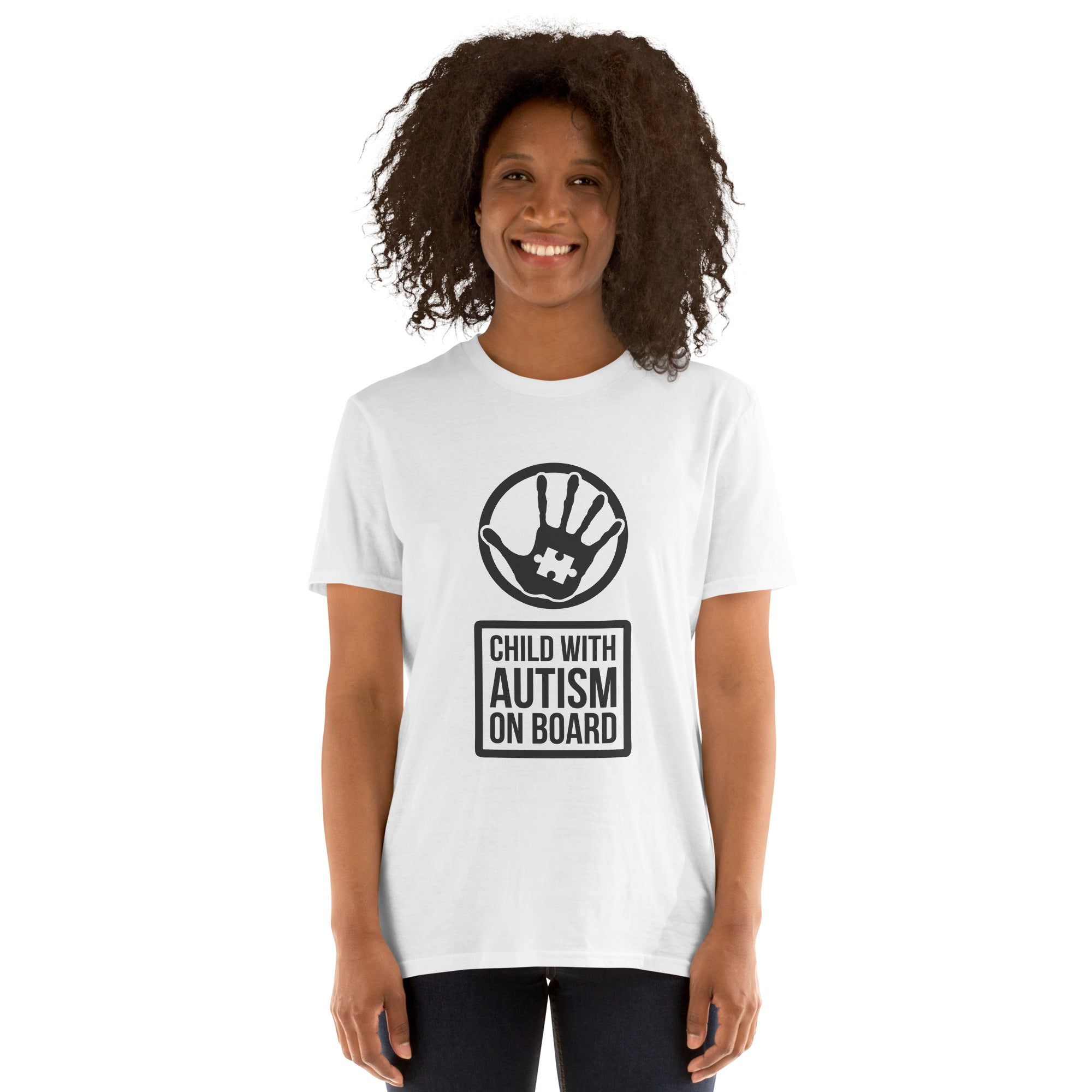 Short Sleeve Unisex T Shirt Child with Autism on Board