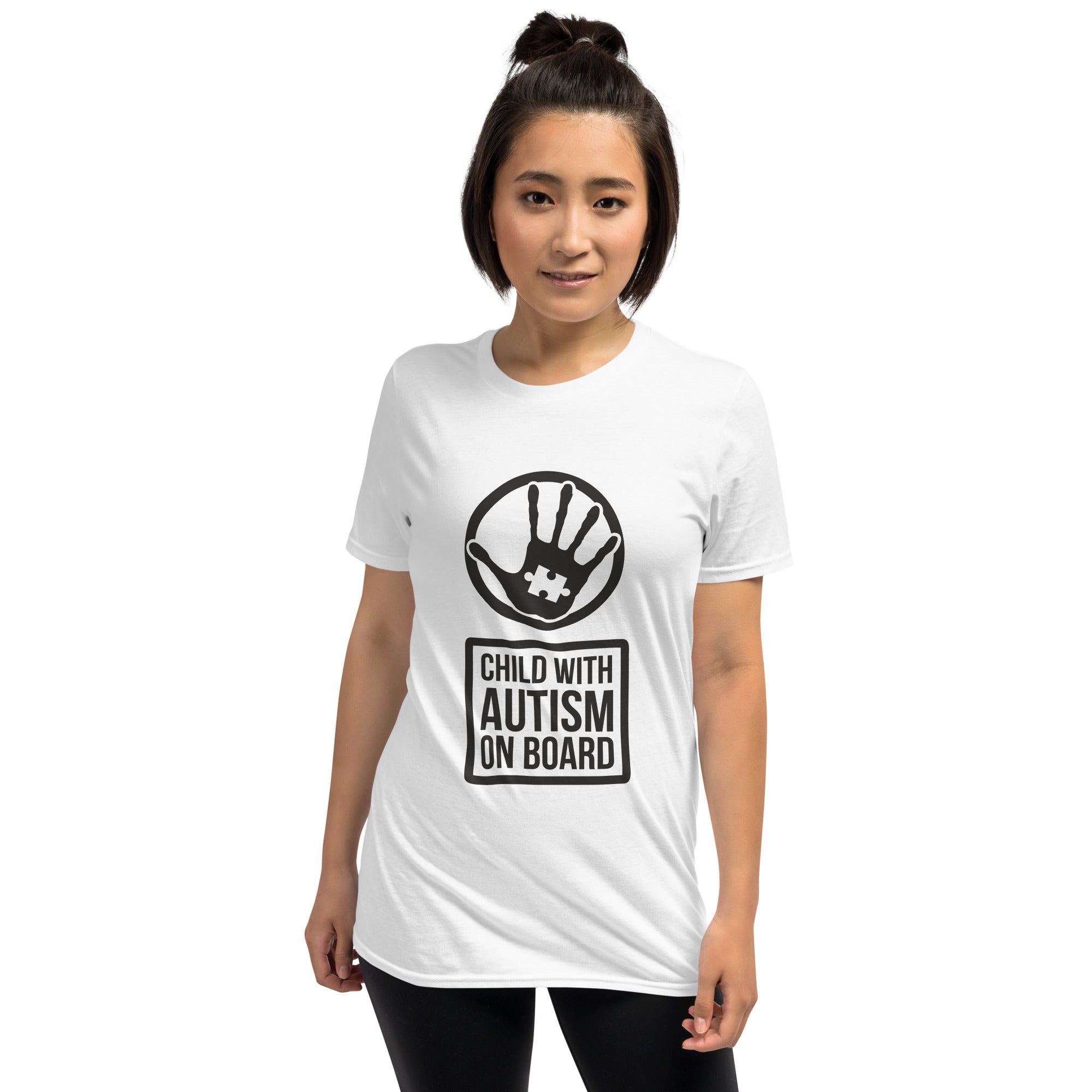 Short Sleeve Unisex T Shirt Child with Autism on Board