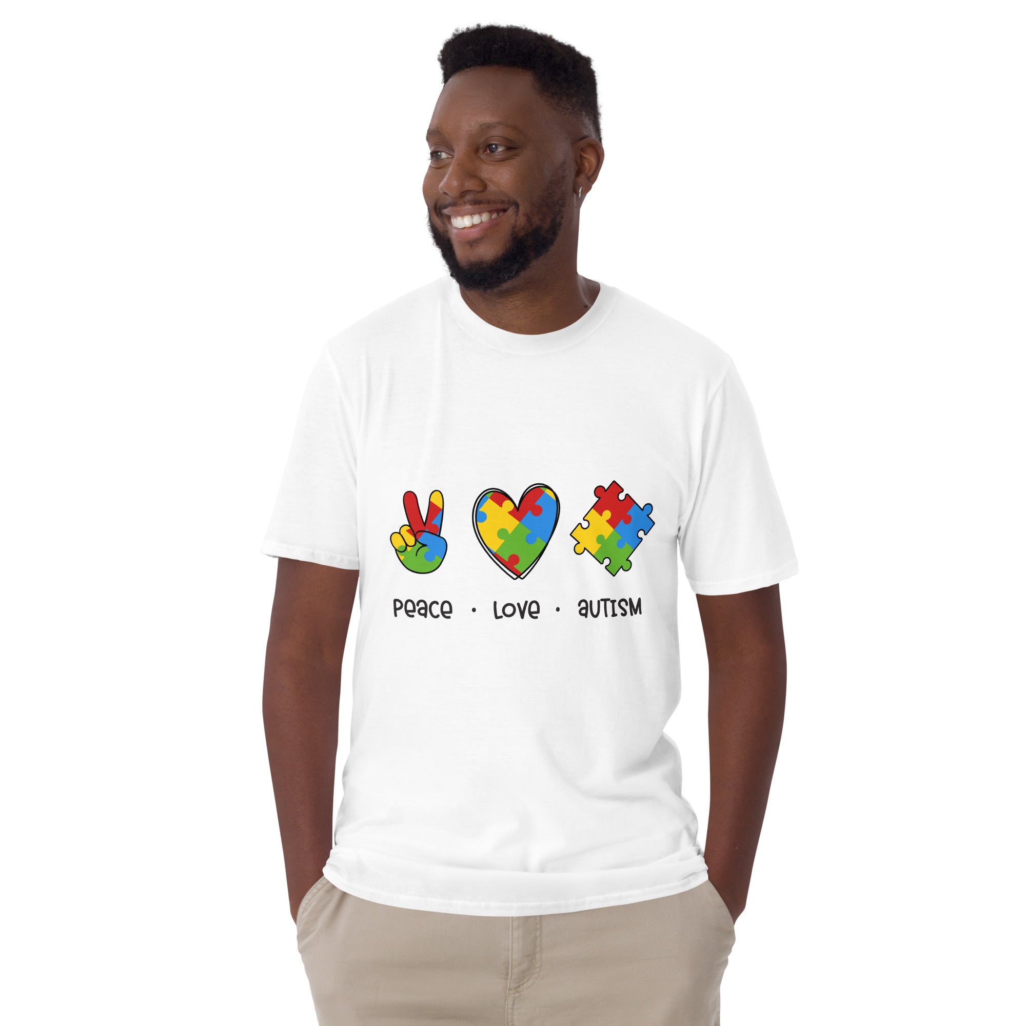 Short Sleeve Unisex T Shirt Peace Love Autism