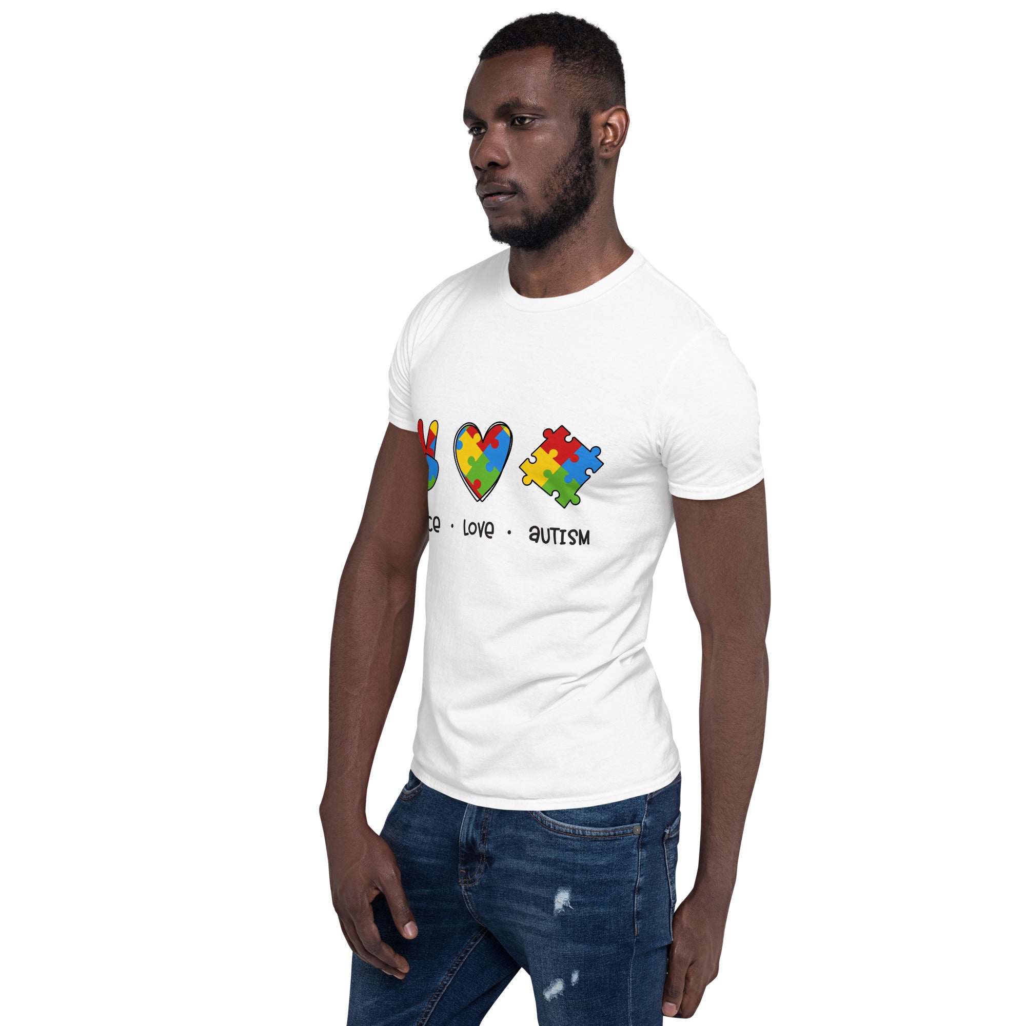 Short Sleeve Unisex T Shirt Peace Love Autism