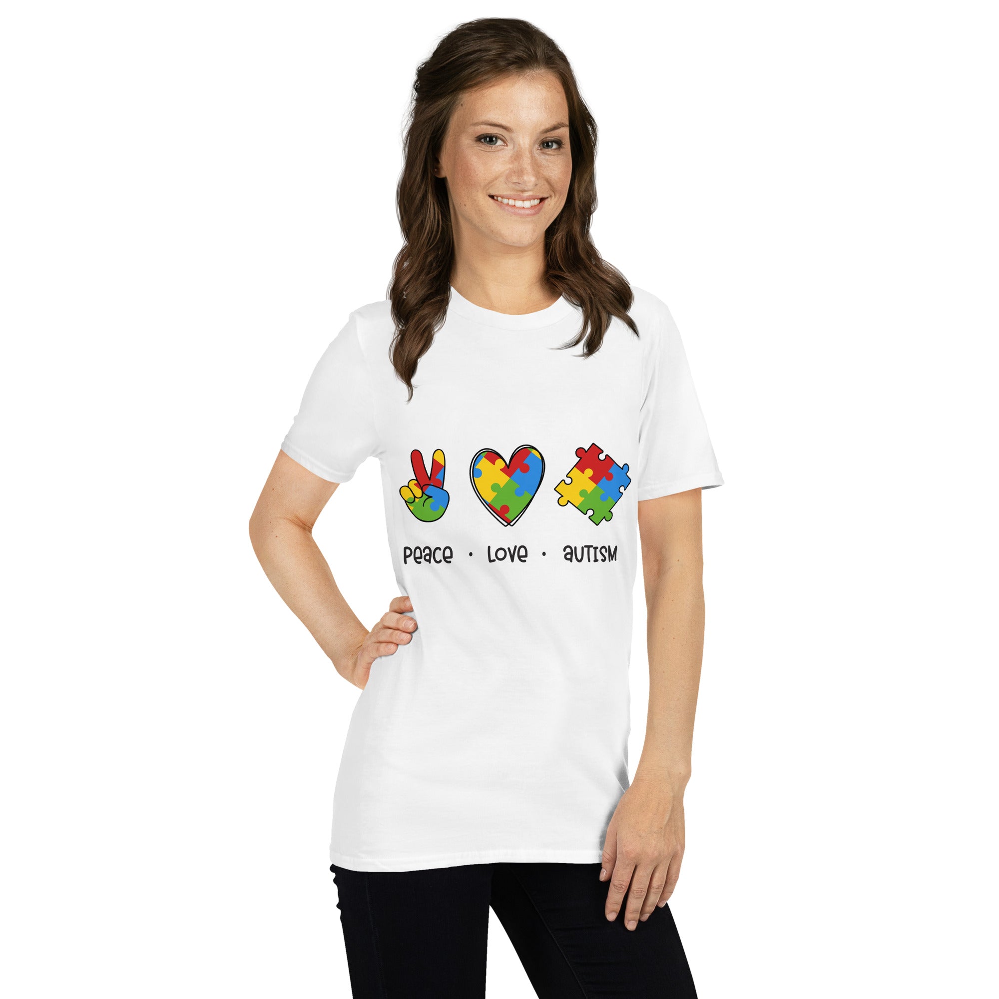 Short Sleeve Unisex T Shirt Peace Love Autism