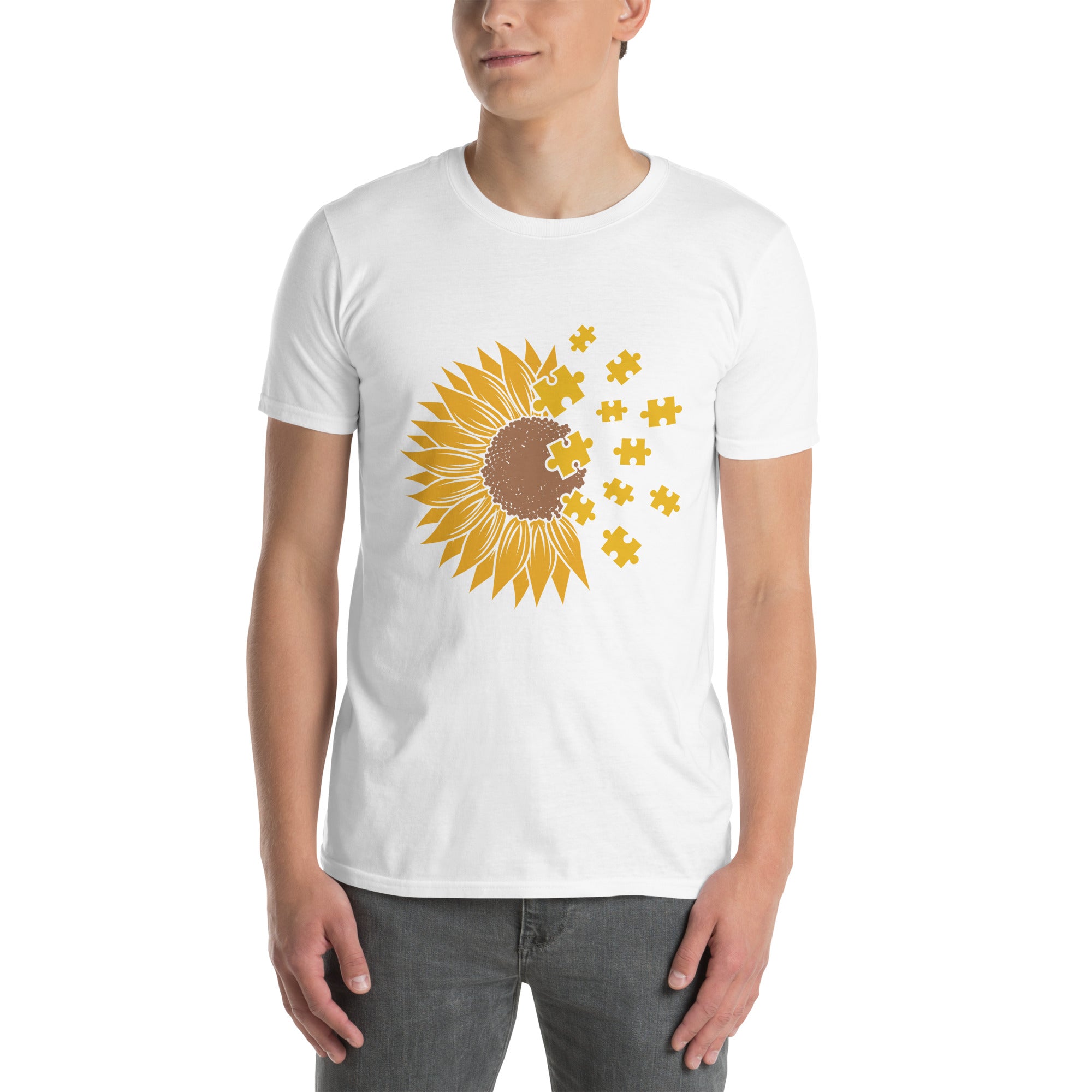 Short Sleeve Unisex T Shirt Sunflower Autism