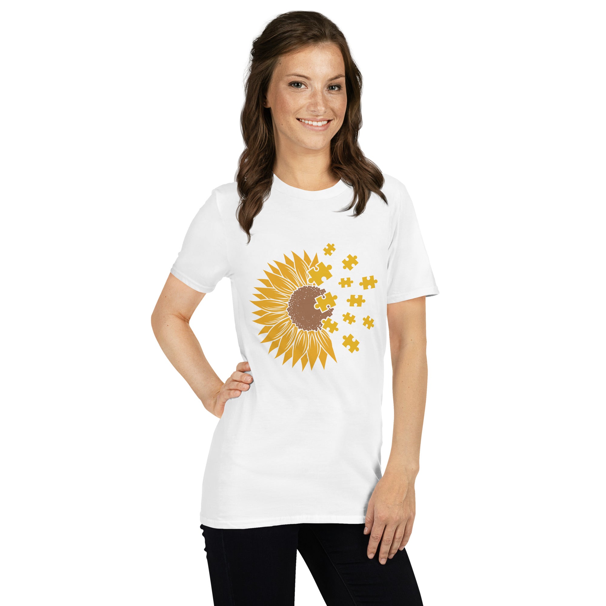 Short Sleeve Unisex T Shirt Sunflower Autism
