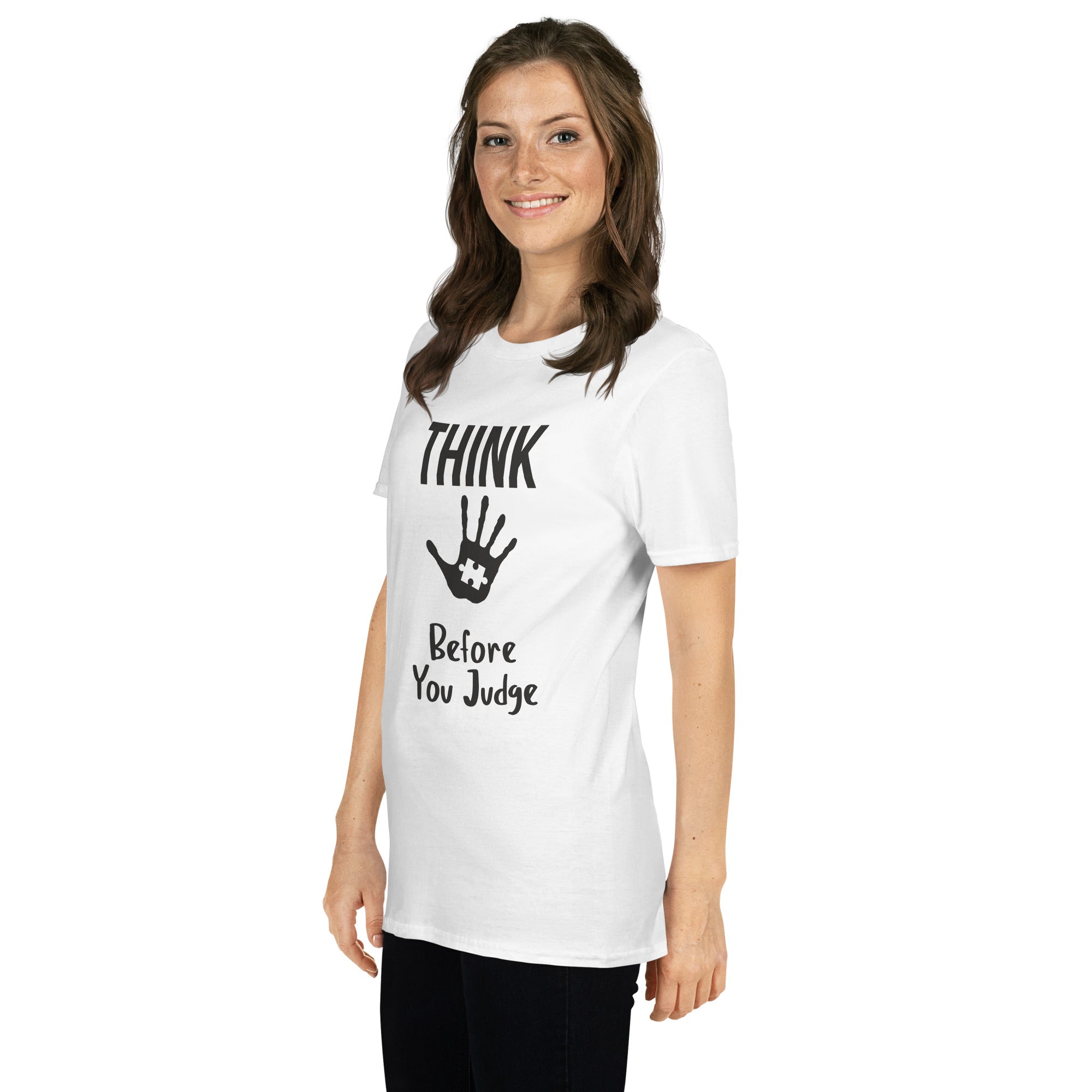 Short Sleeve Unisex T Shirt Think before you judge