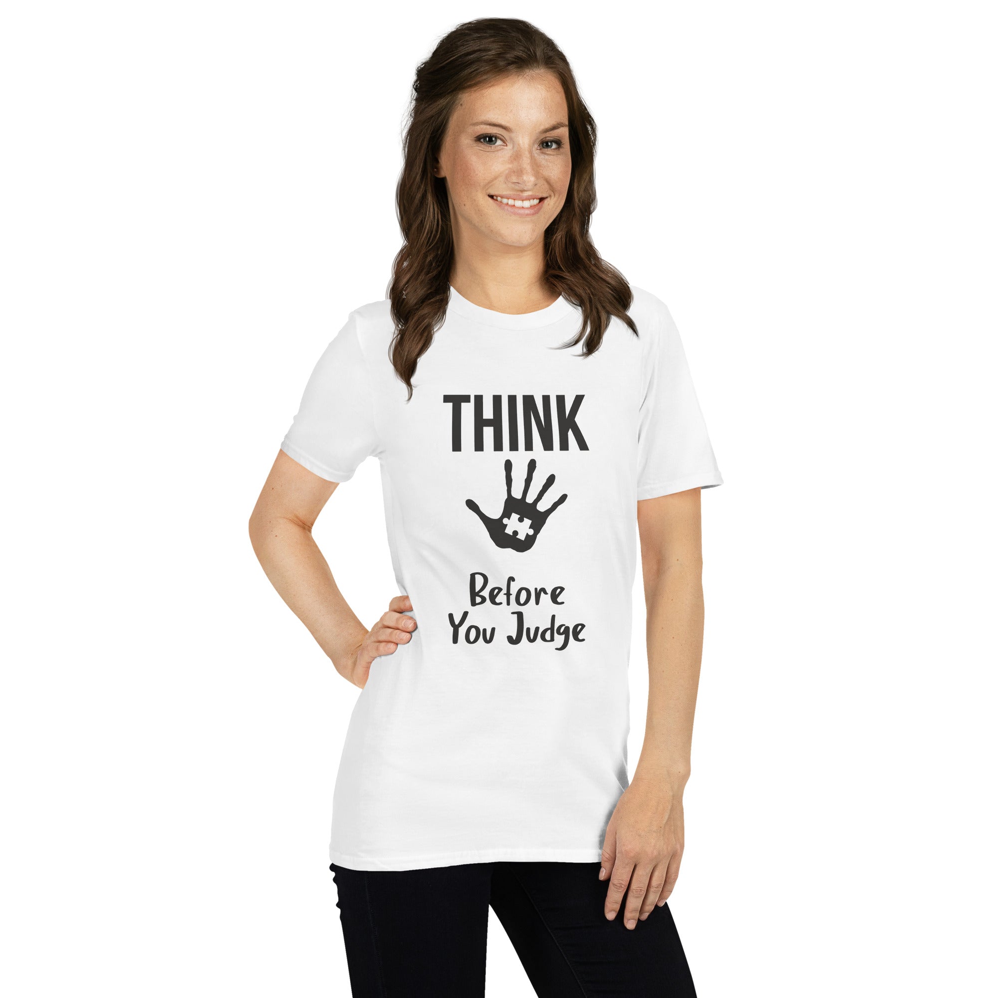Short Sleeve Unisex T Shirt Think before you judge