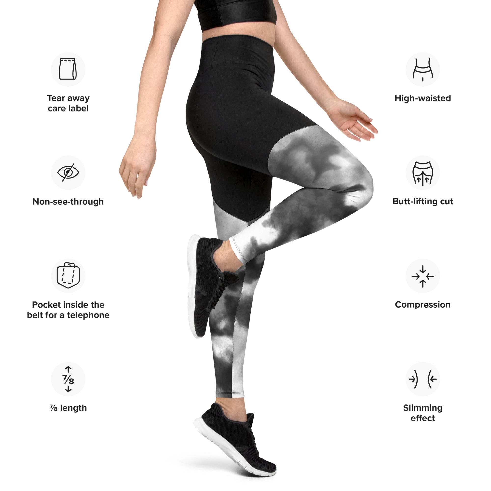 Sports Leggings Black Watercolor