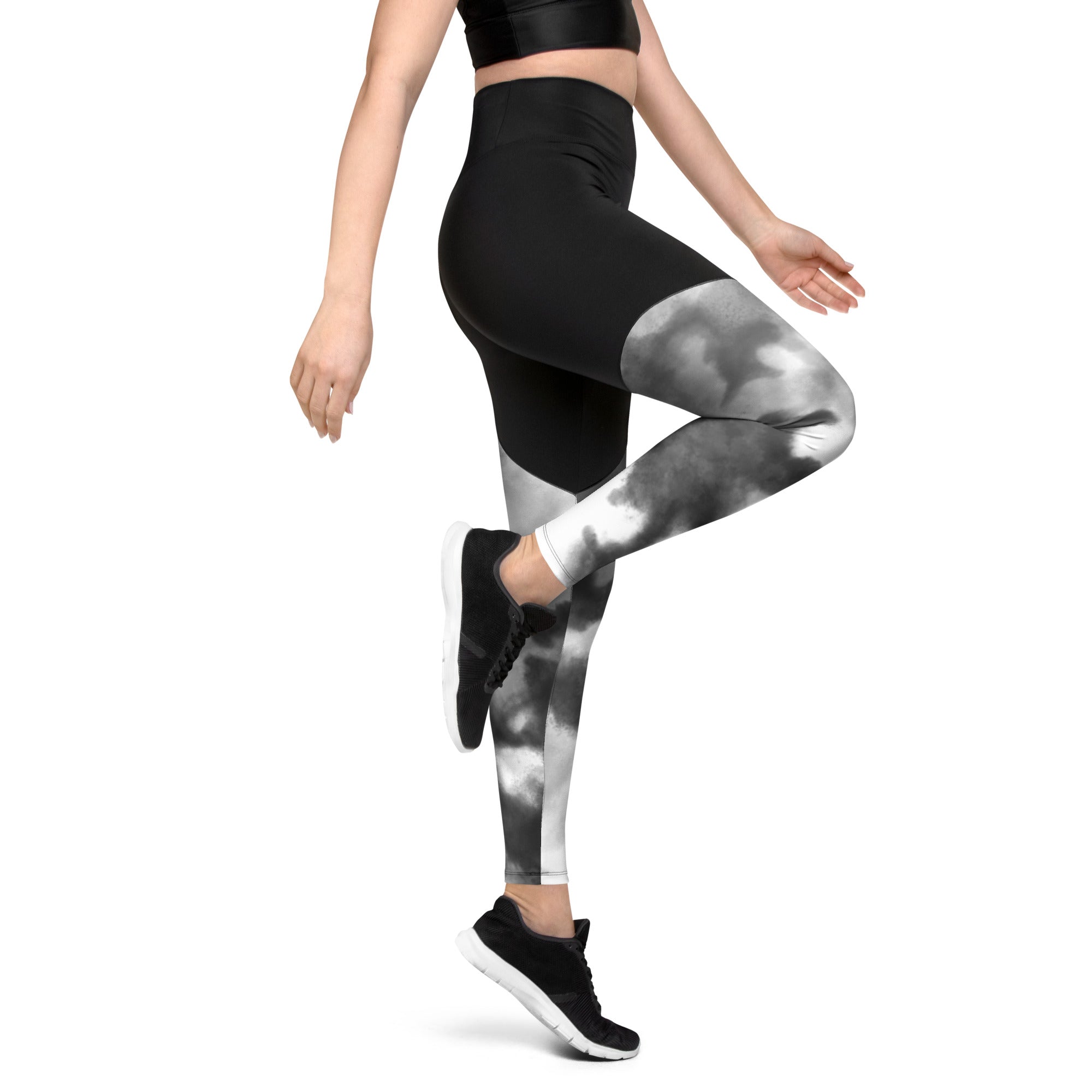Sports Leggings Black Watercolor