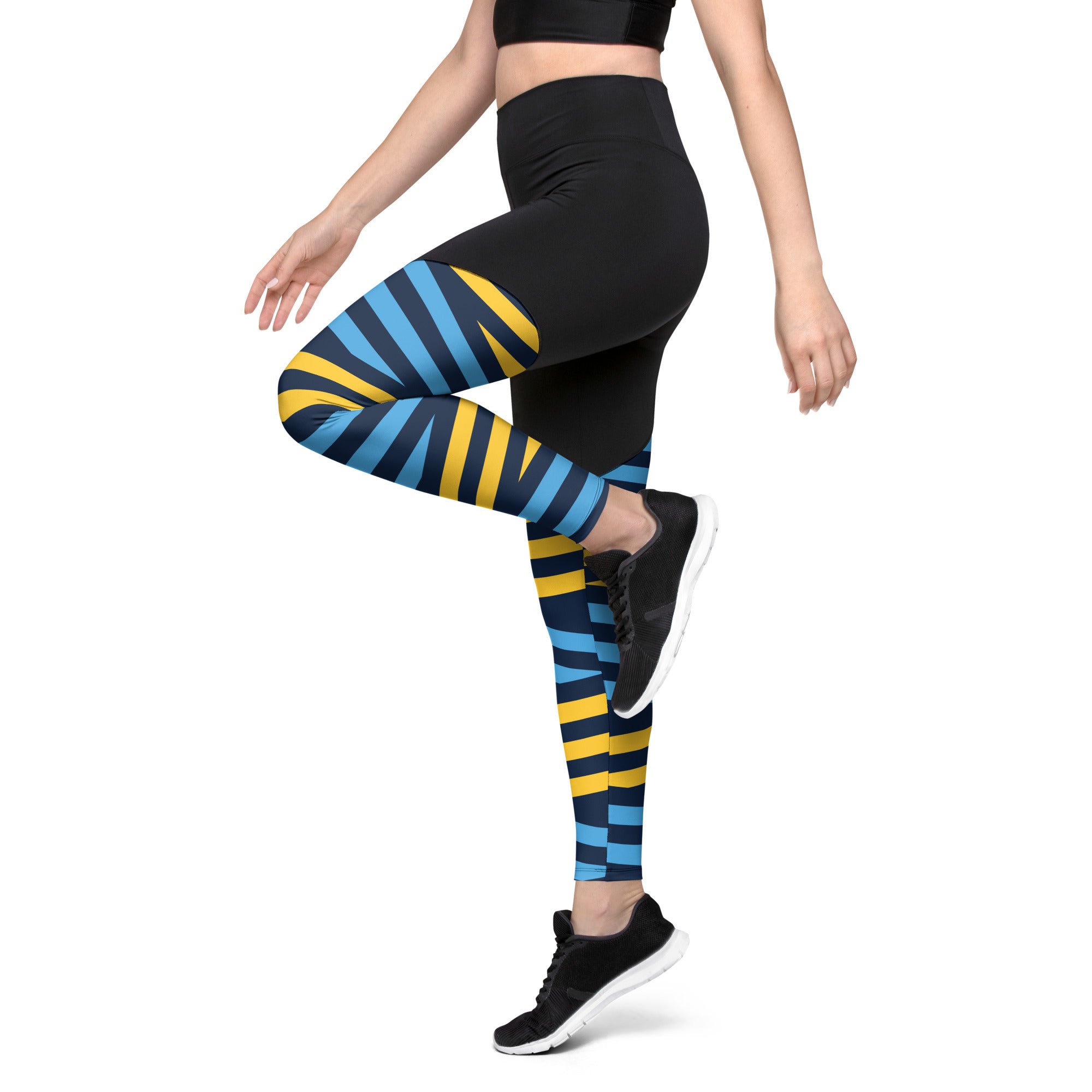 Sports Leggings Blue and Yellow Stripes