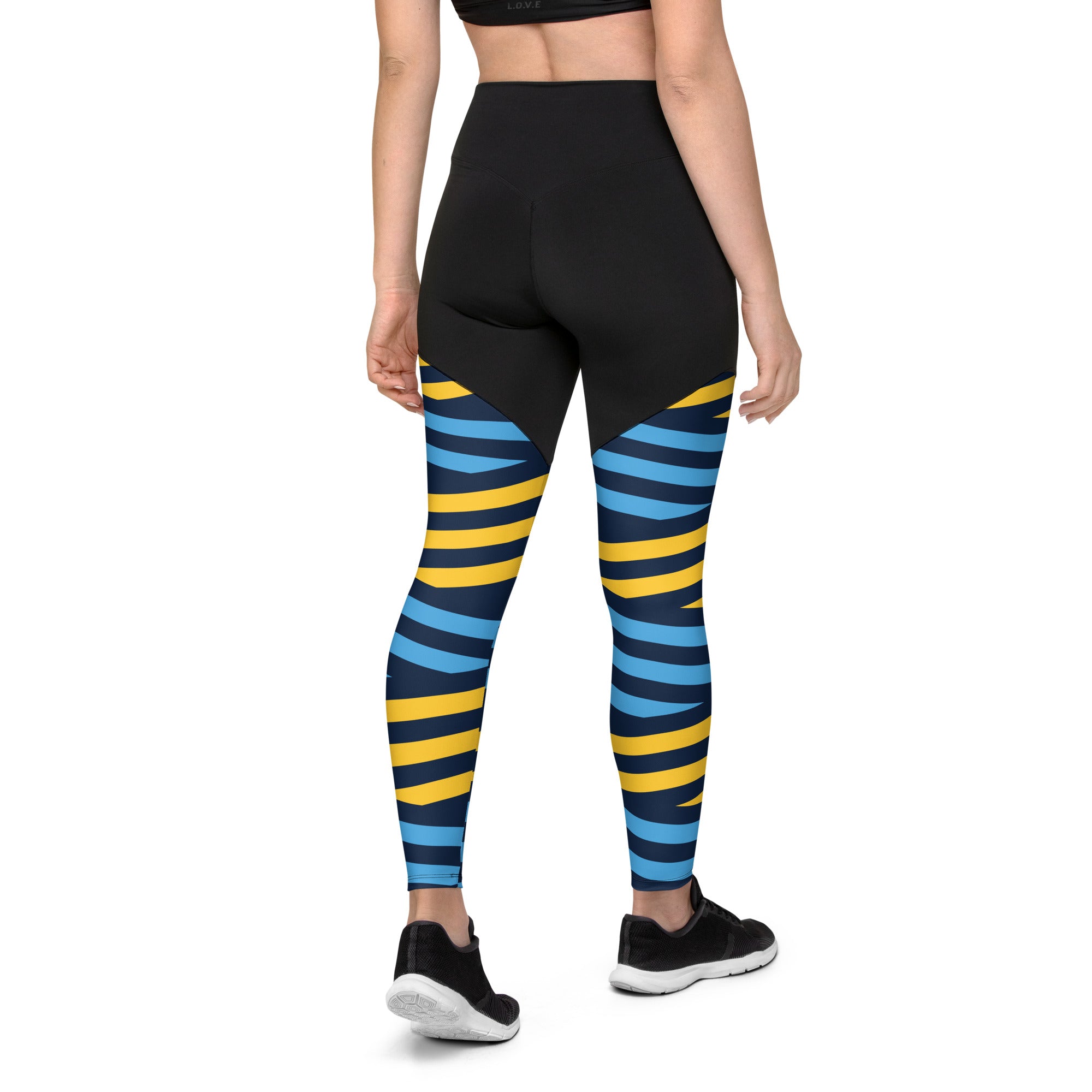 Sports Leggings Blue and Yellow Stripes