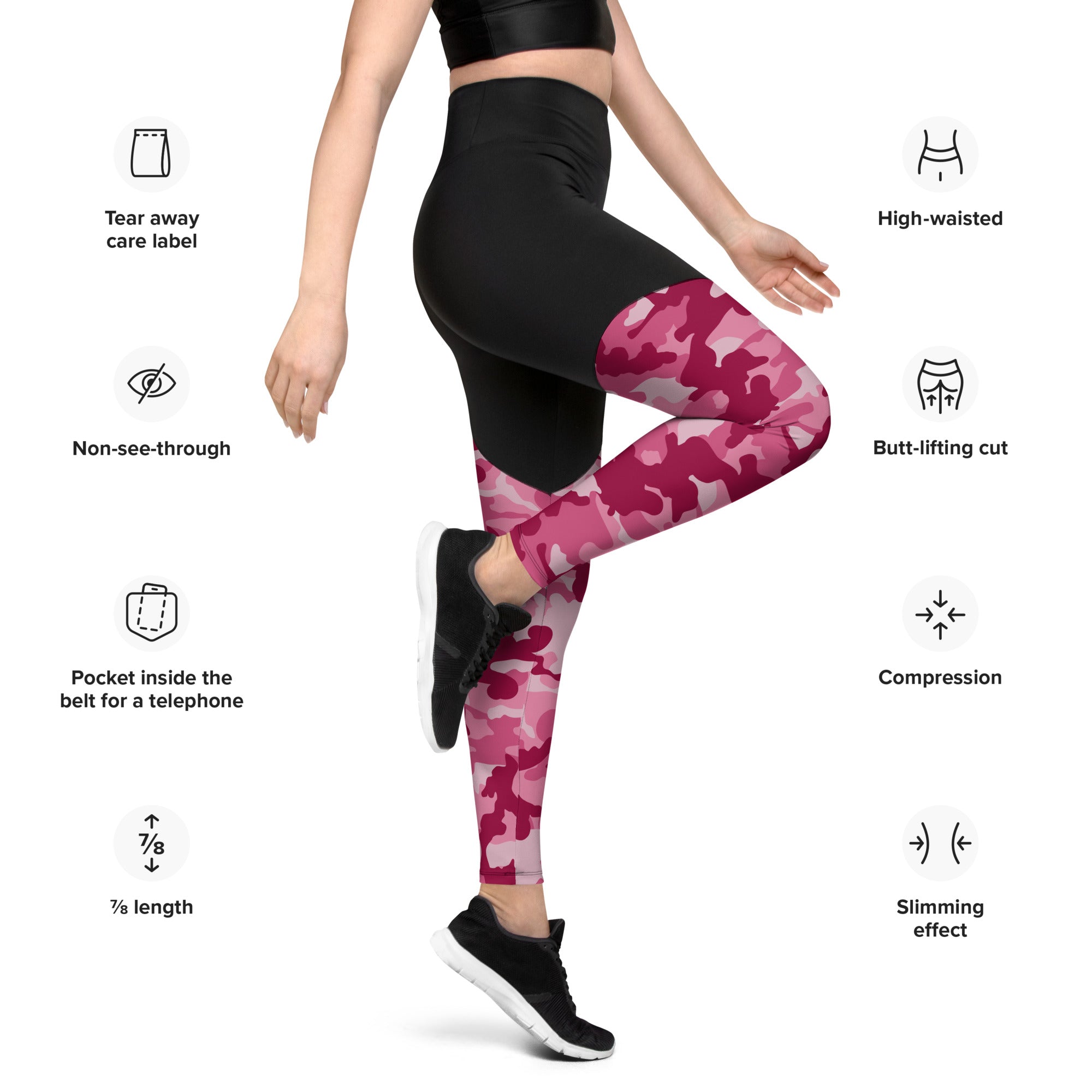 Sports Leggings Camo Dark Pink