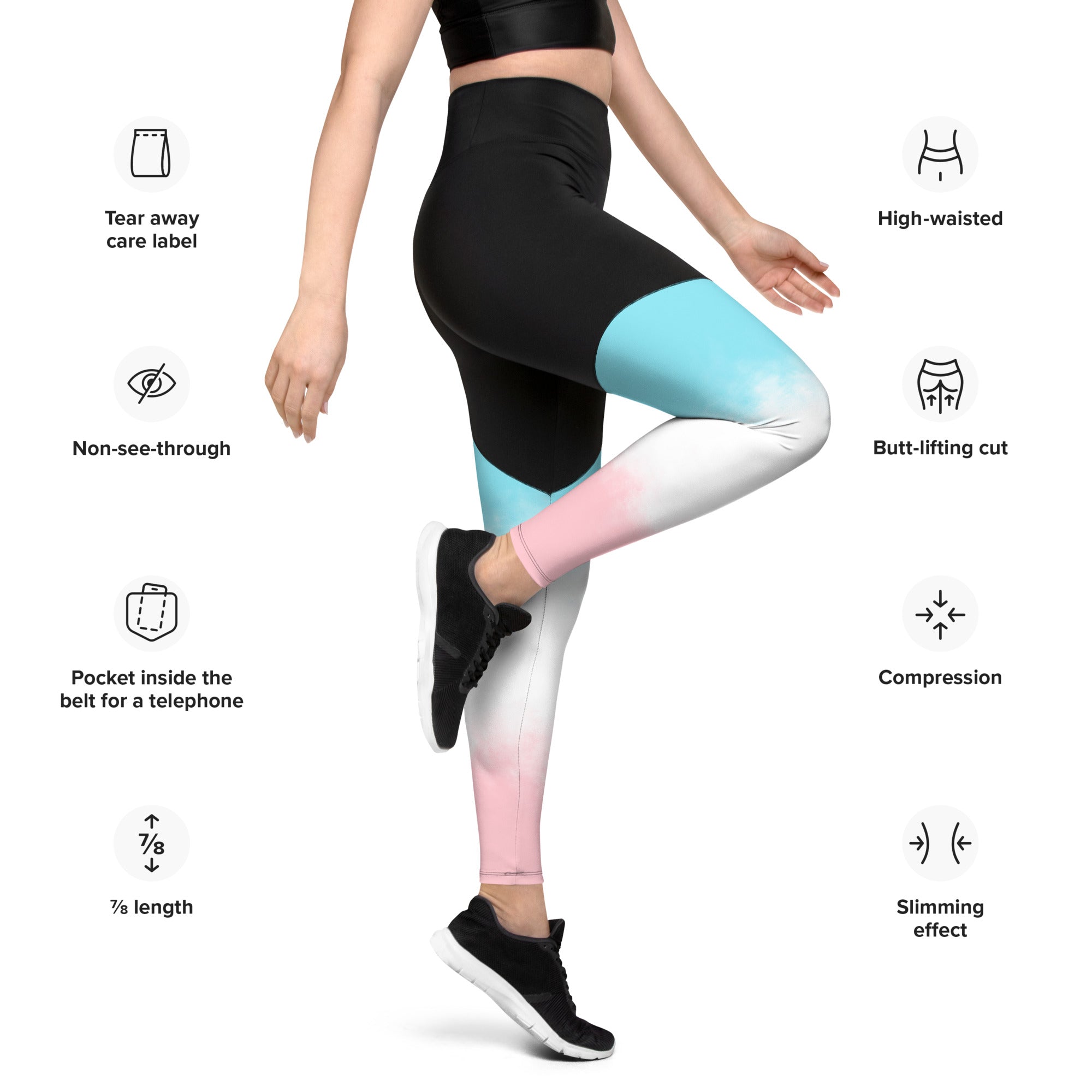Sports Leggings Pink and Blue Gradient