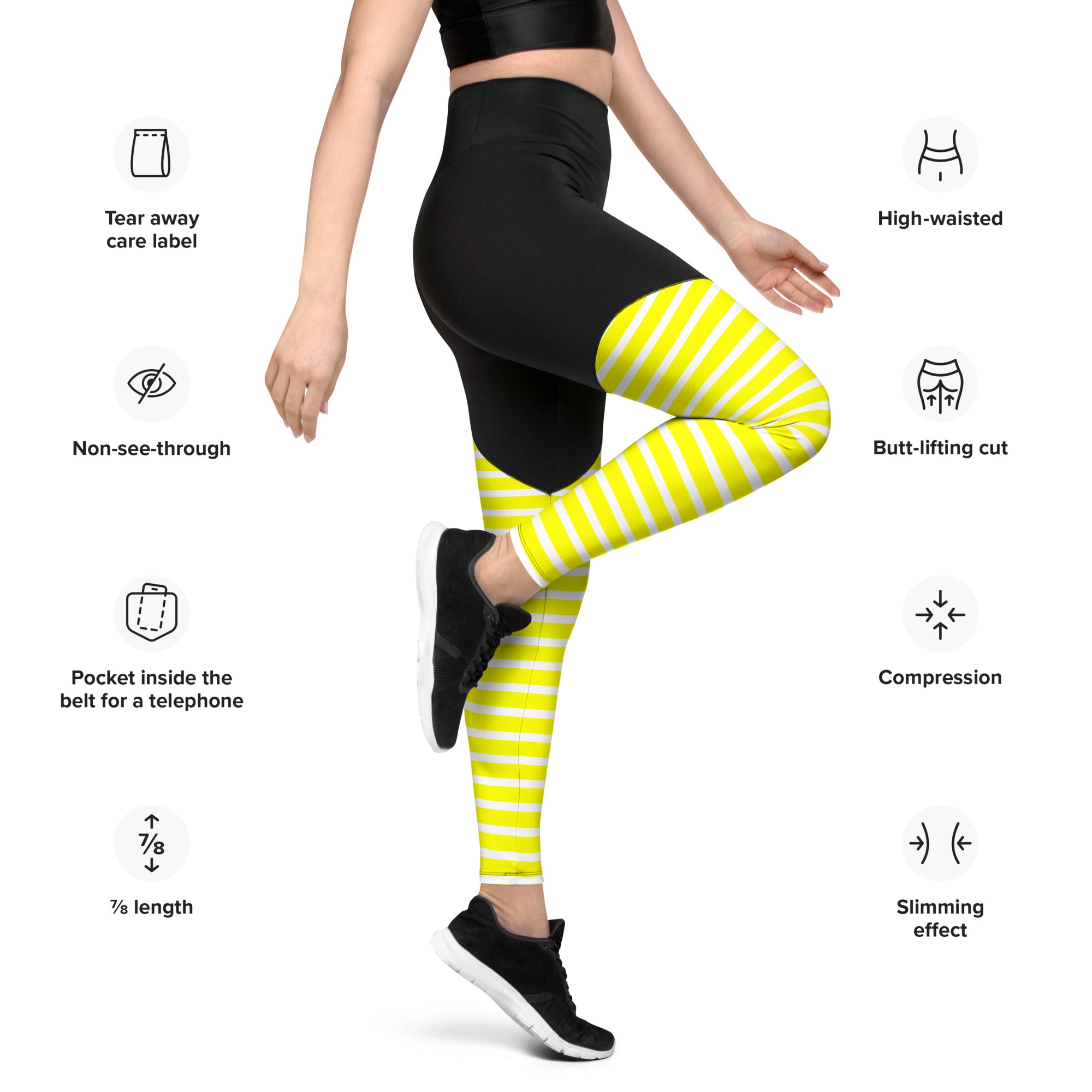 Sports Leggings Yellow Stripes